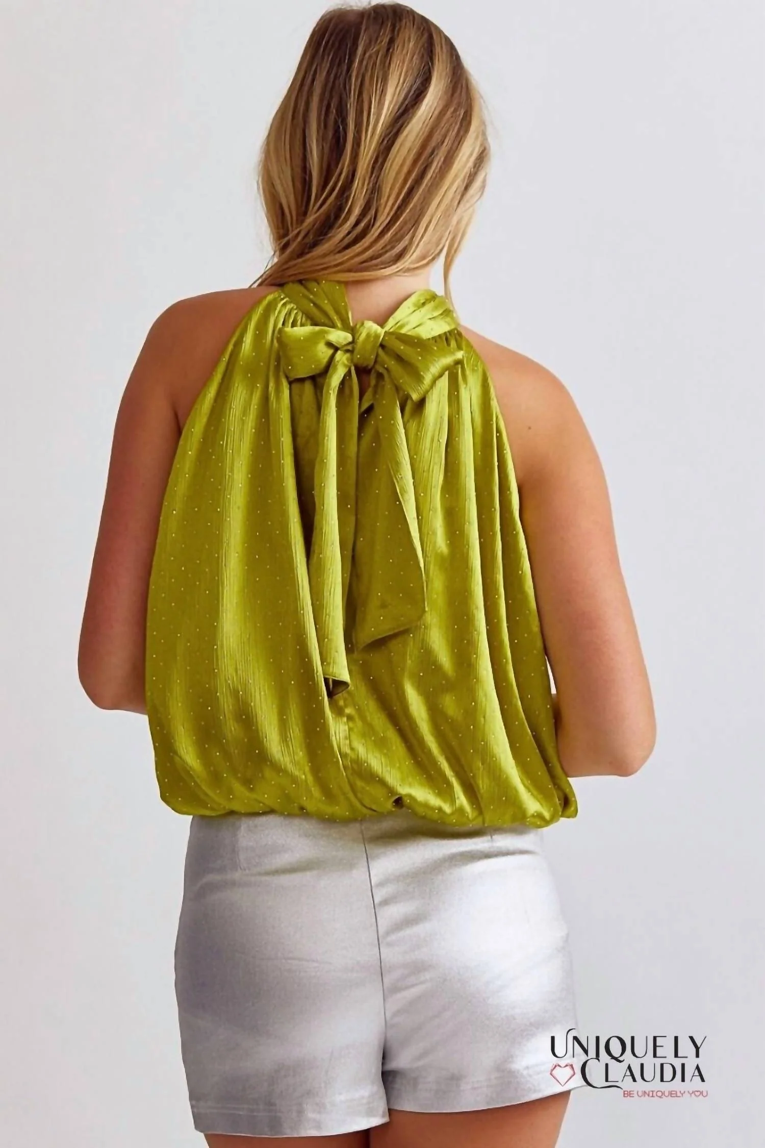 Carola Embellished Halter Top In Martini Olive - Image 2