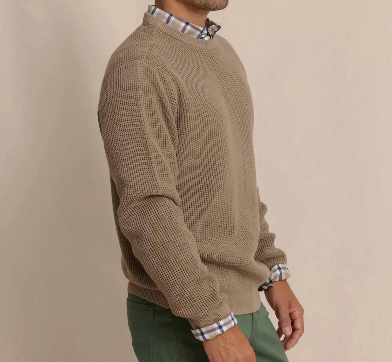 Carrington Garment Dyed Crew Sweater In Sandstone Khaki - Image 2