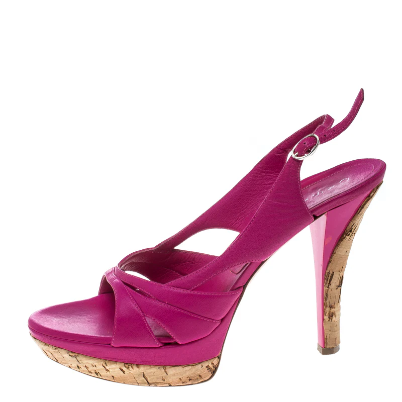 Casadei Pink Leather Slingback Platform Sandals - Image 2