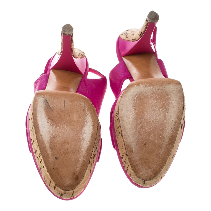 Casadei Pink Leather Slingback Platform Sandals - Image 5