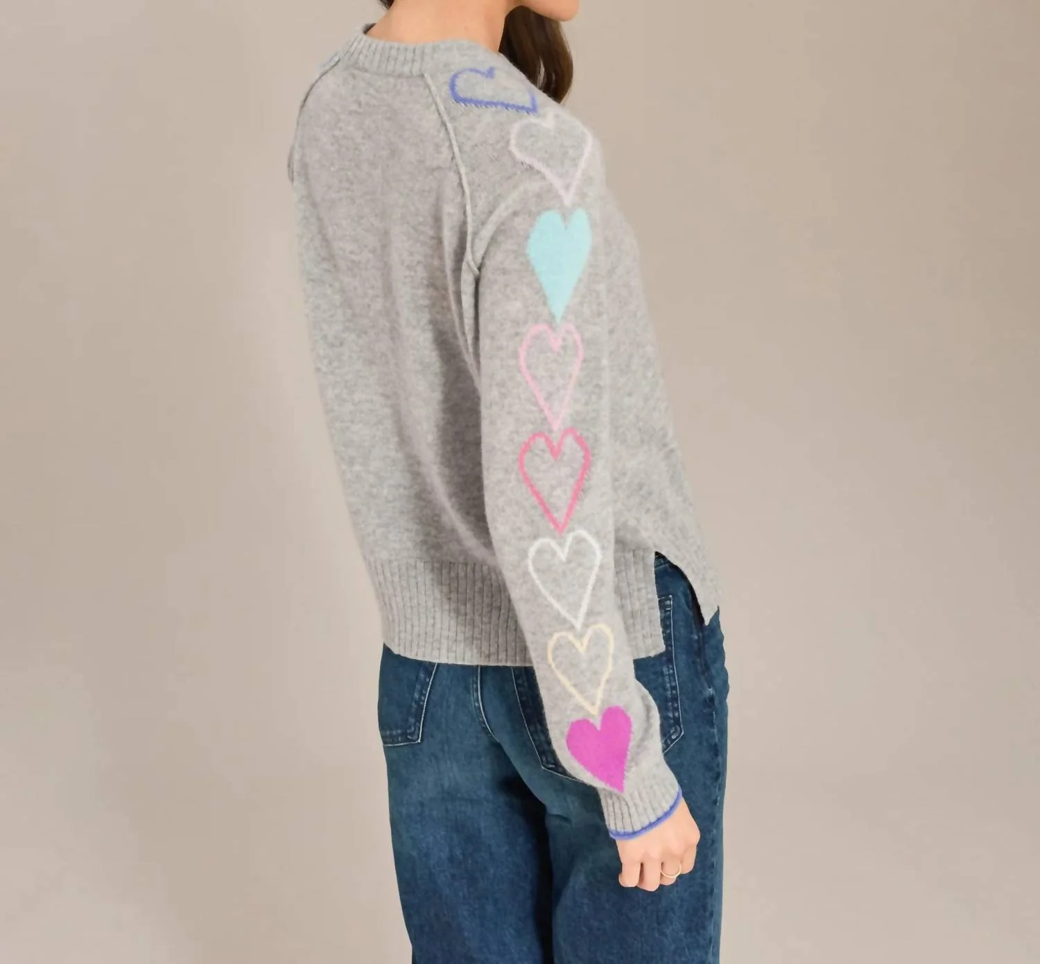 Cashmere Hearts And Hugs Crew Neck Sweater In Harbor - Image 2