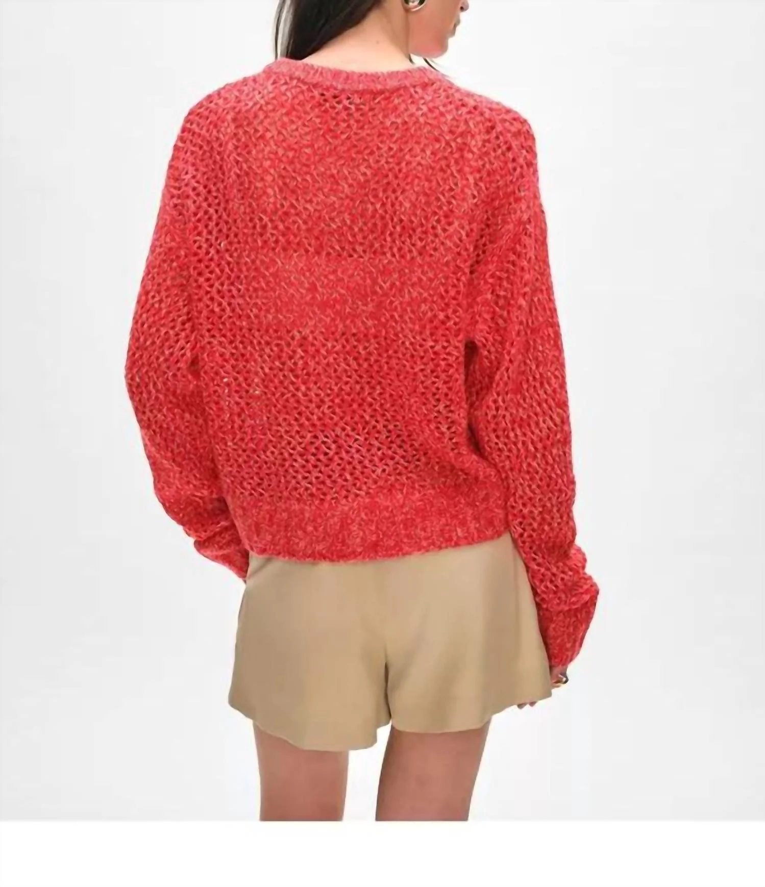 Cashmere Marled Mesh Sweater In Bright Scarlet Combo - Image 4