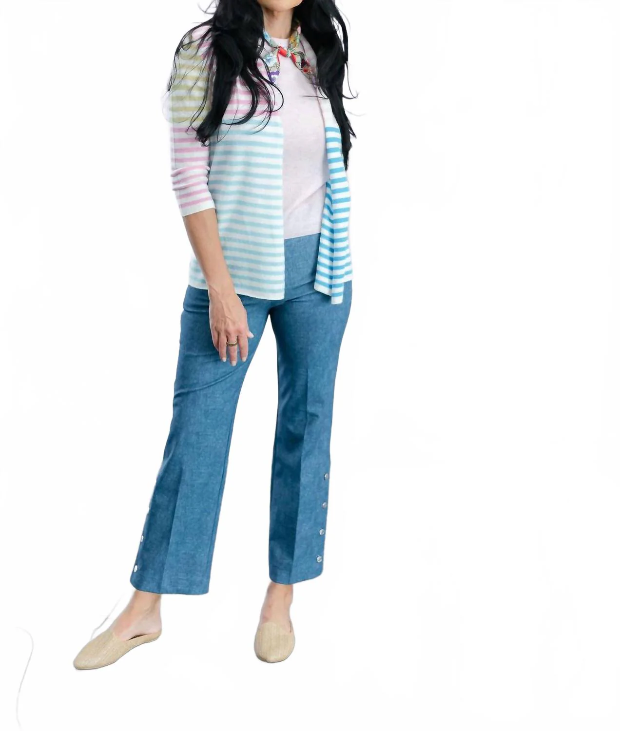 Cashmere Stripe Cardigan In Rainbow