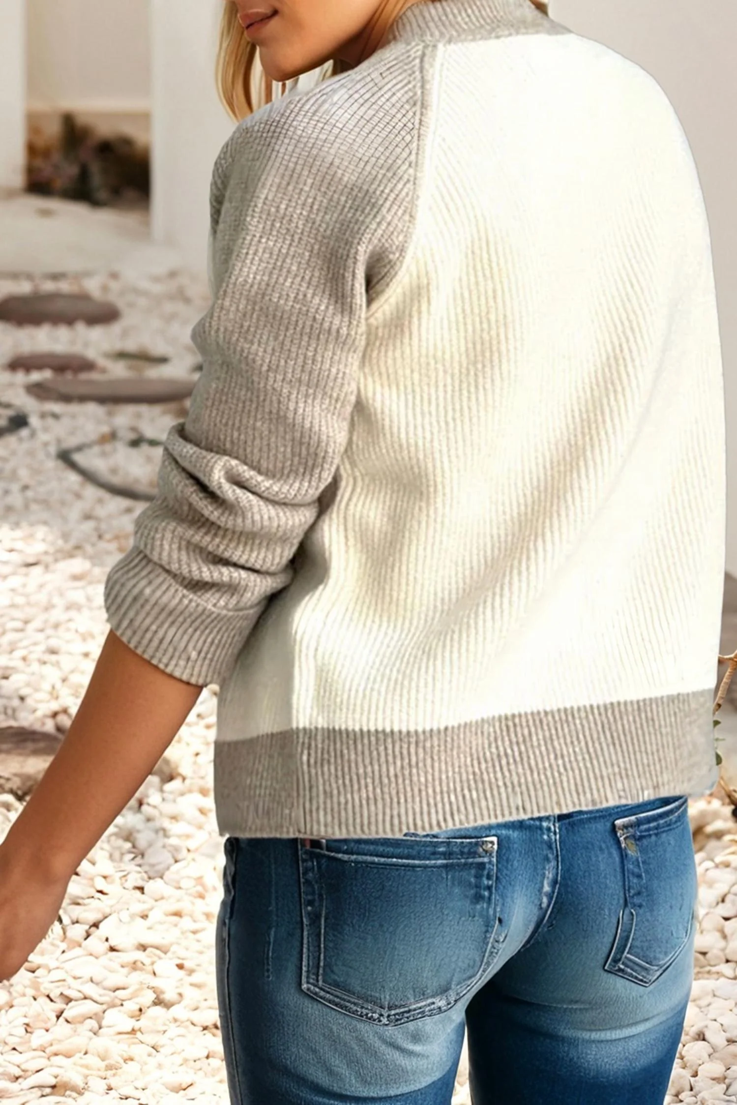 Casual Cardigan Sweater In Cream And Beige - Image 2