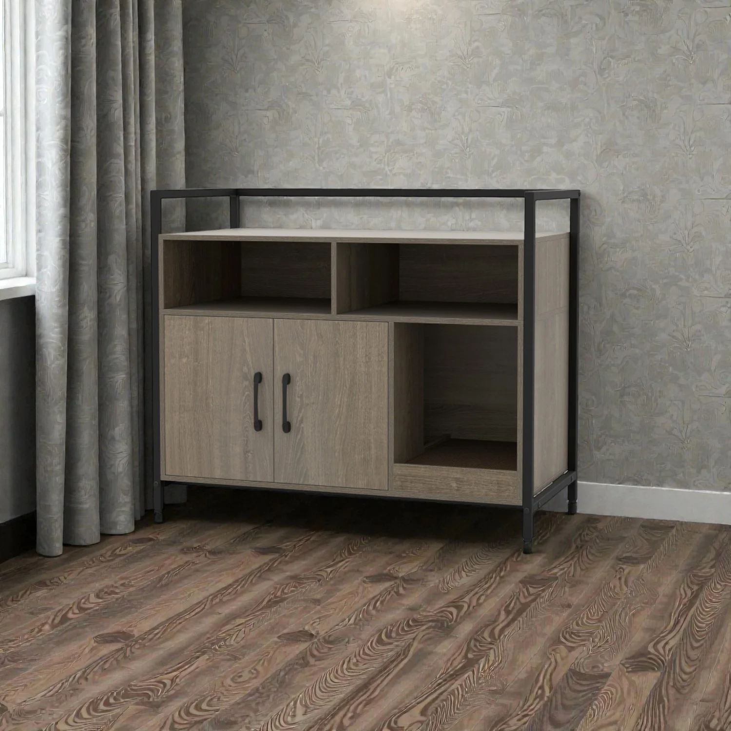 Cat Litter Box Cover with Dual Door Design and Scratch Surface - Image 4