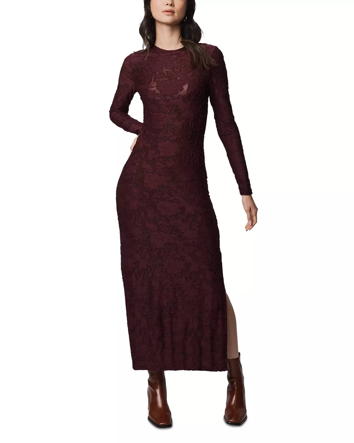 Cecelia Floral Long Sleeves Dress In Rosewood