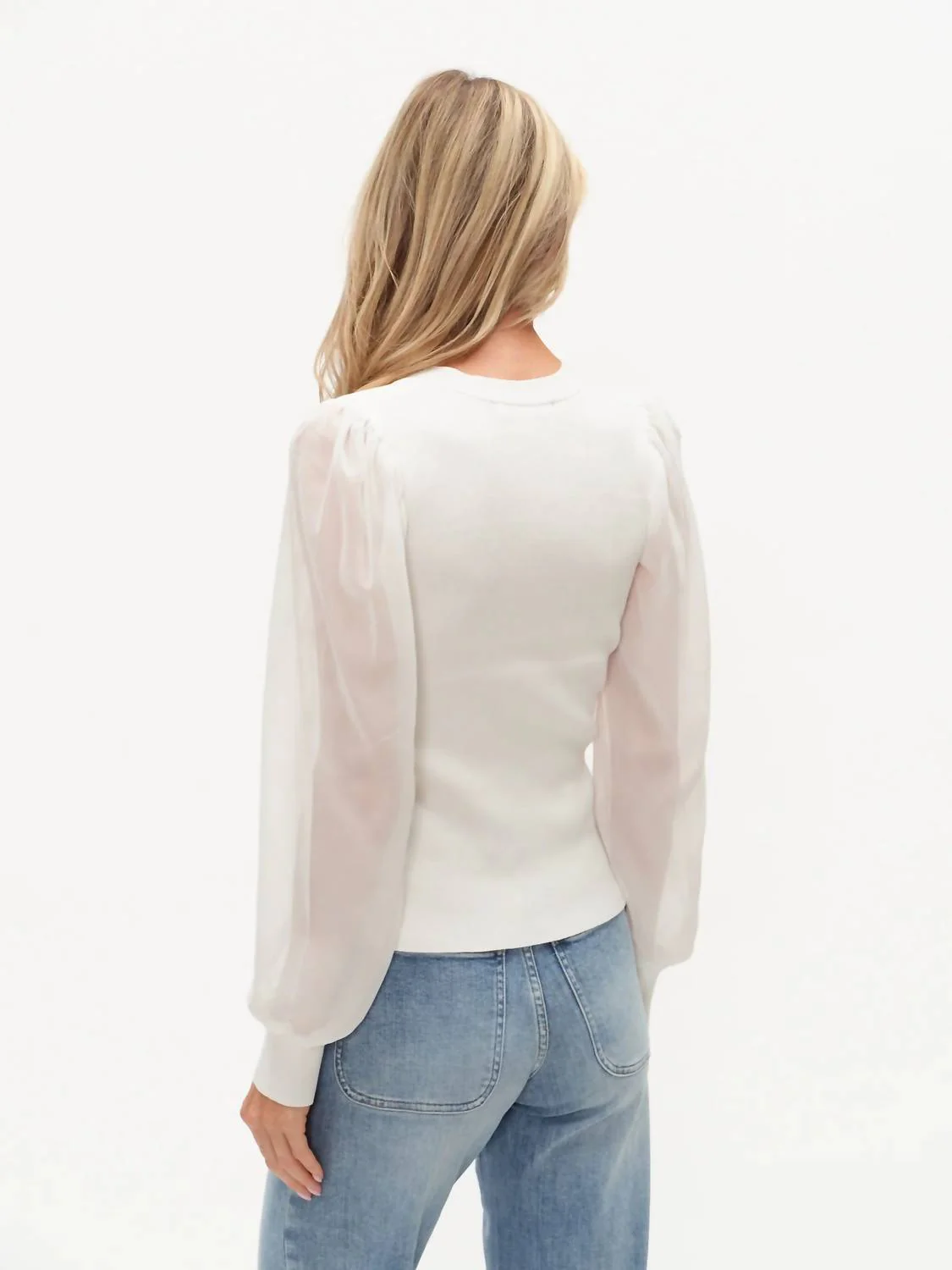 Celeste Sheer Sleeve Top In White - Image 2