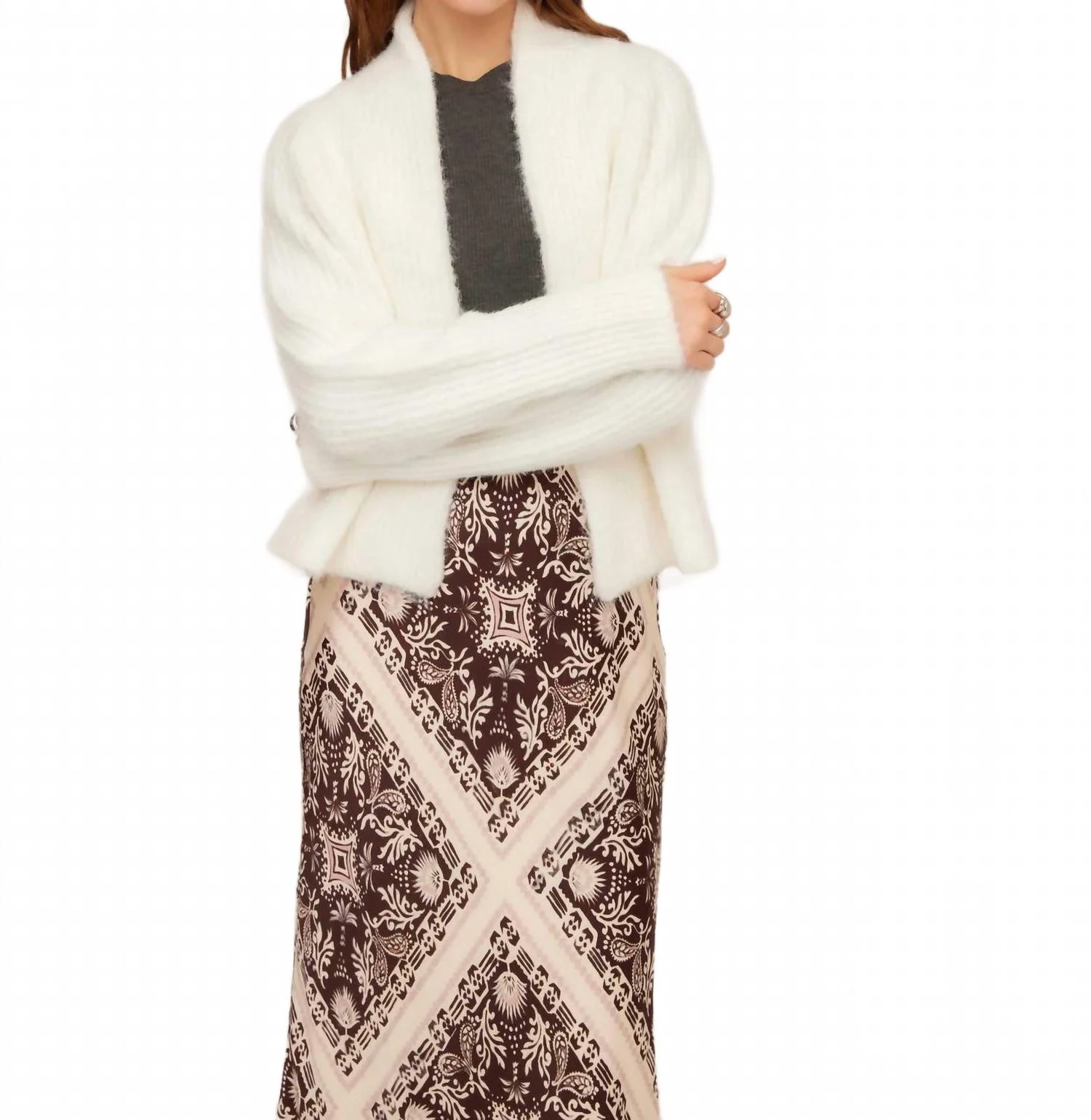 Cely Cropped Cardigan In Cream - Image 4