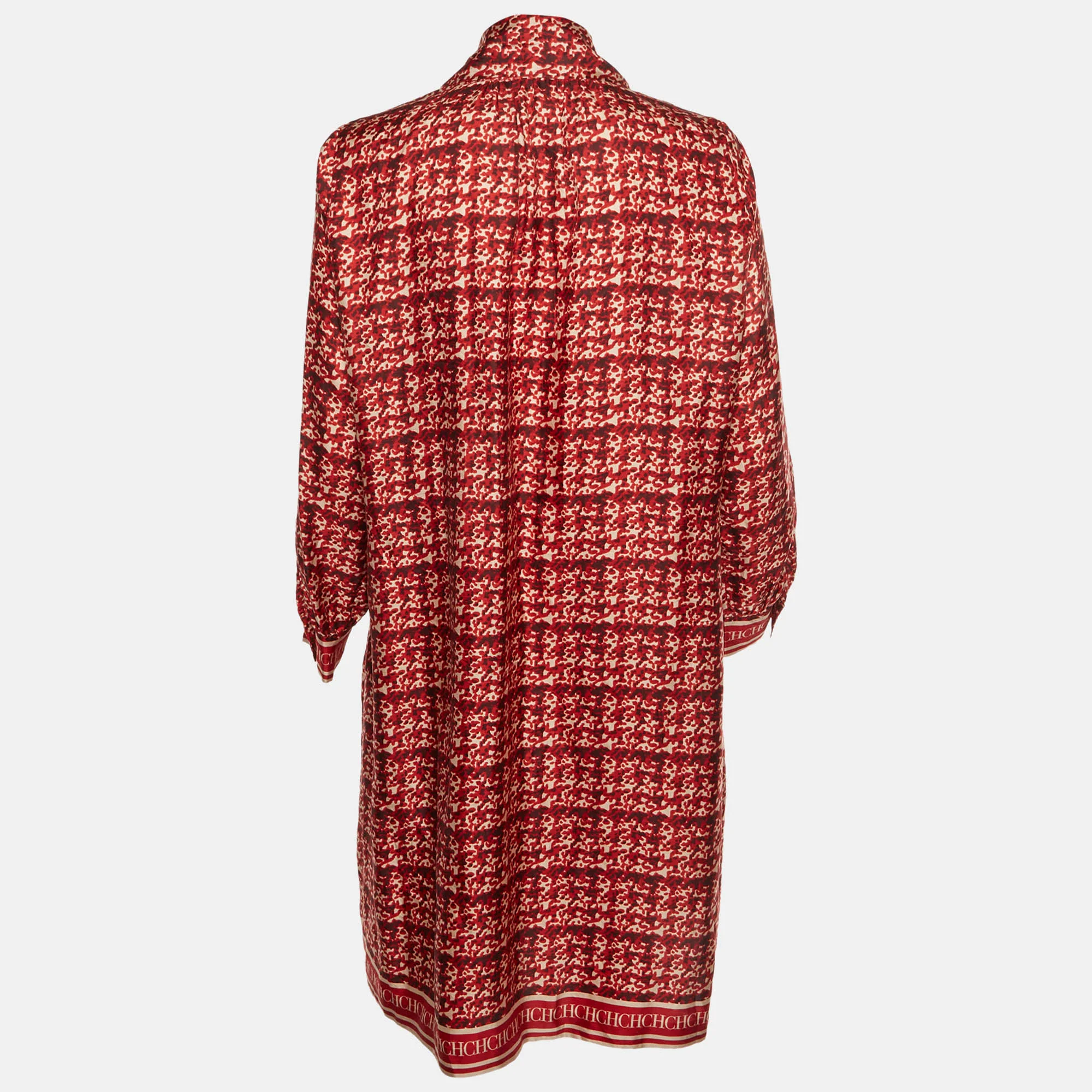 Ch Carolina Herrera Red Abstract Printed Silk Button Front Tunic Dress - Image 3