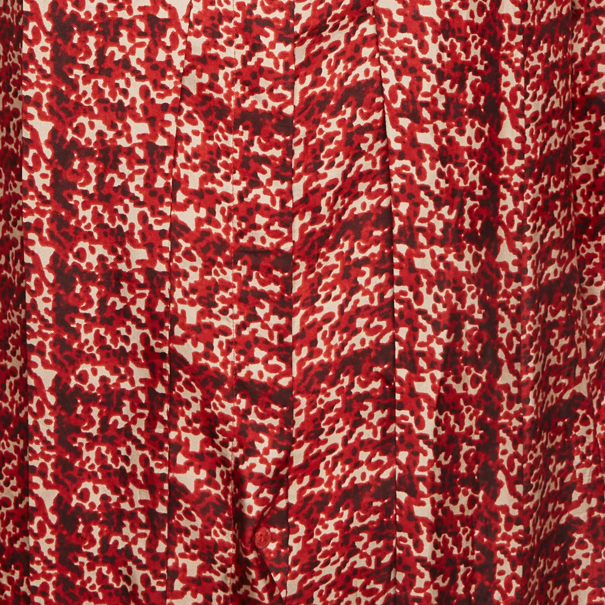 Ch Carolina Herrera Red Abstract Printed Silk Button Front Tunic Dress - Image 4