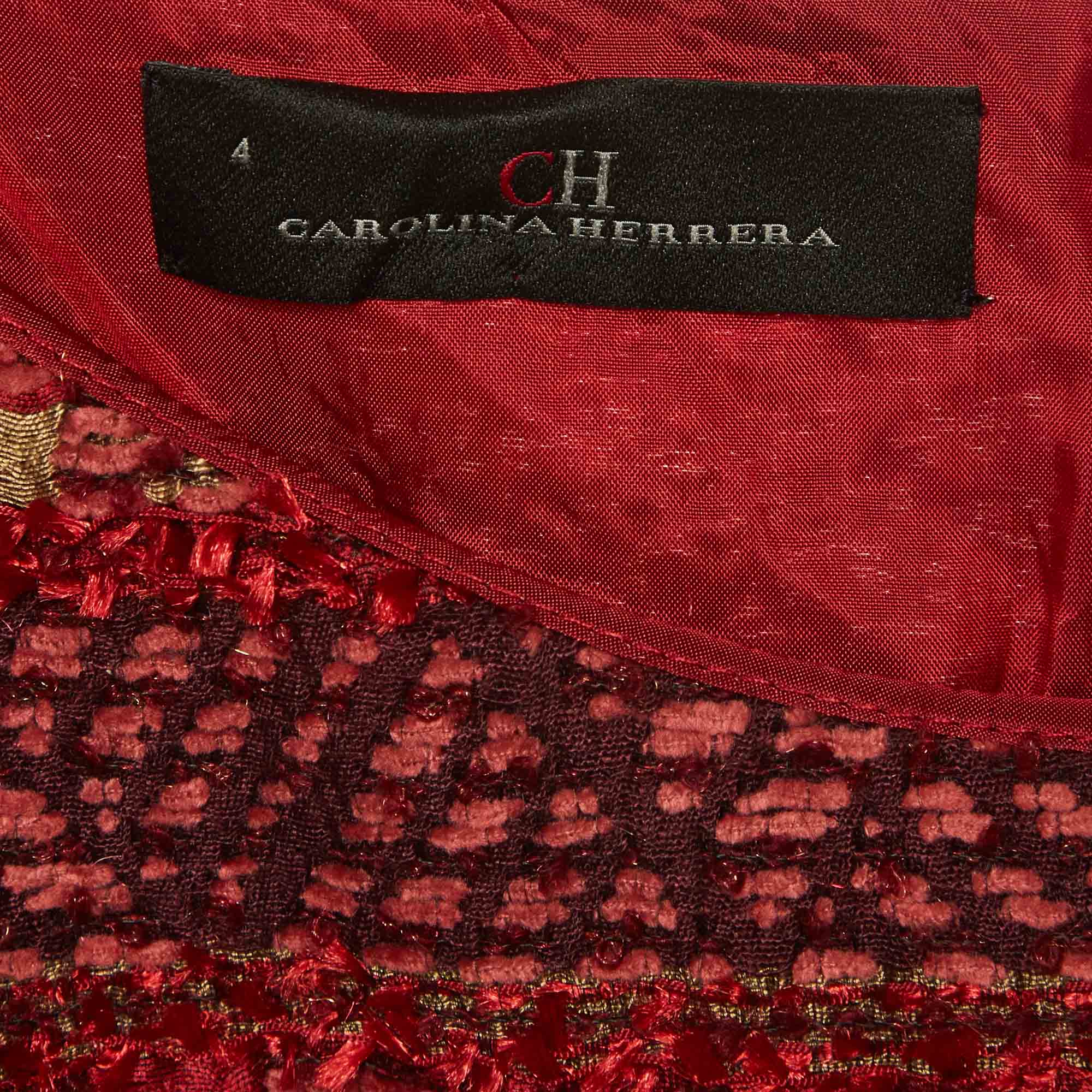 Ch Carolina Herrera Red Striped Tweed Mini Dress - Image 5