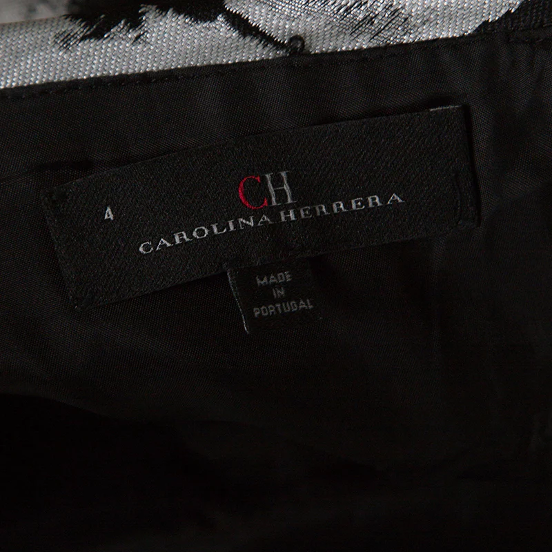 Ch Carolina Herrera Silver And Black Floral Jacquard Strapless Dress - Image 5