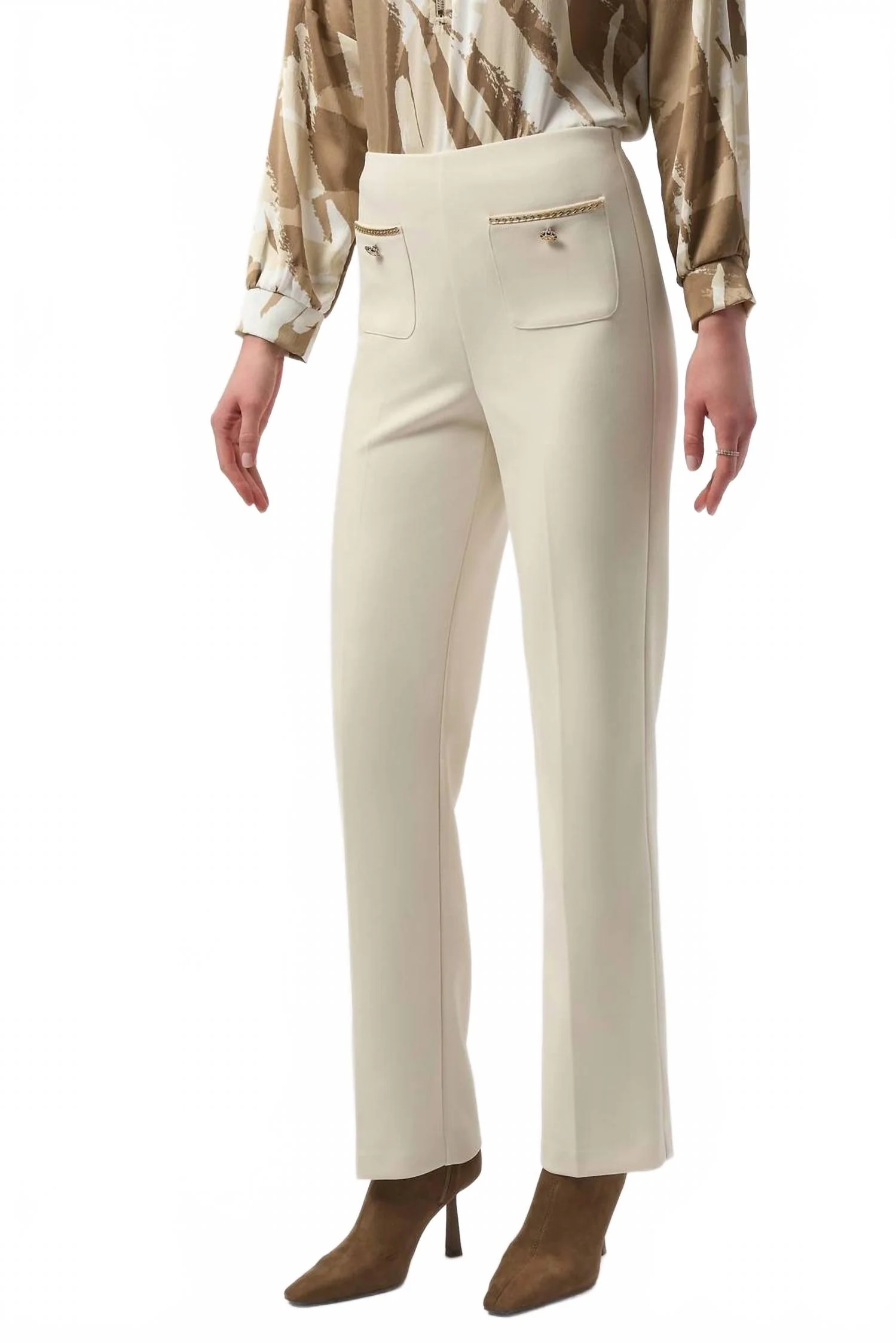 Chain Detail Pull On Straight Leg Pants In Birch