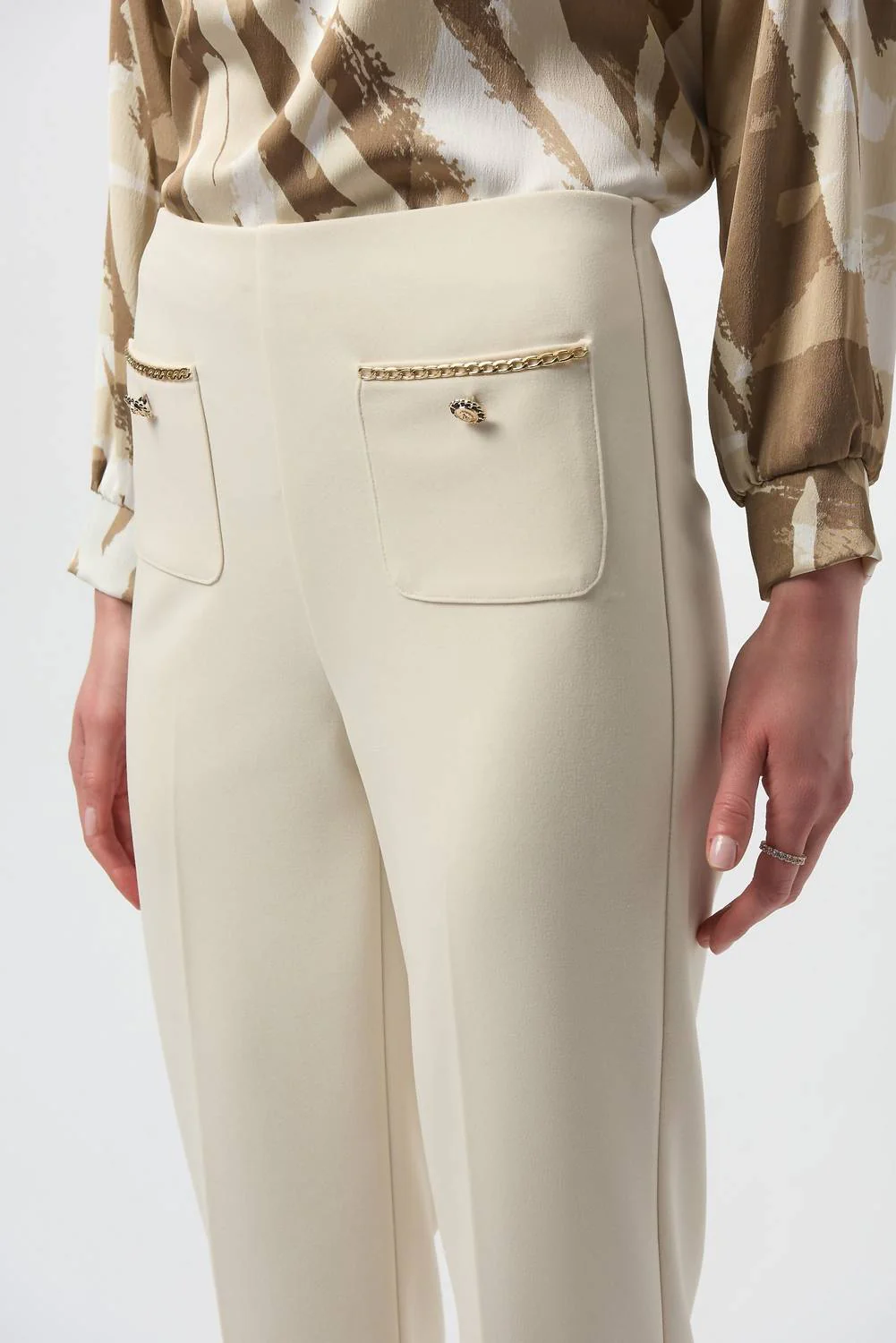 Chain Detail Pull On Straight Leg Pants In Birch - Image 3