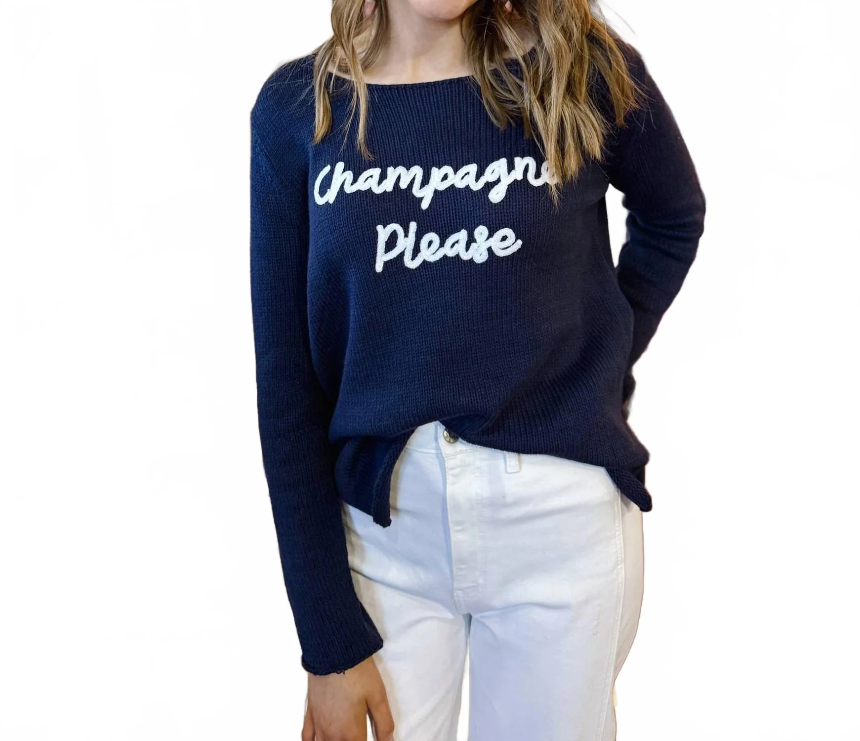 Champagne Please Sweater Top In Navy