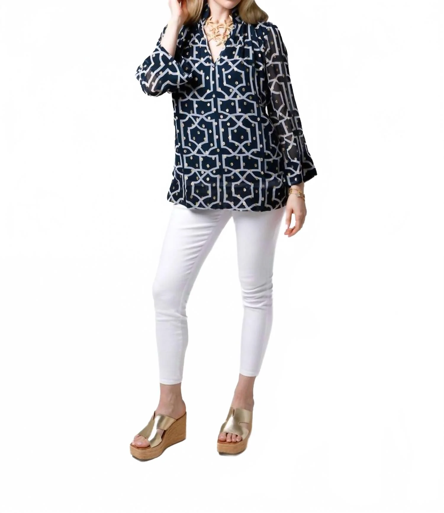 Charlie Top In Lattice Cove Navy