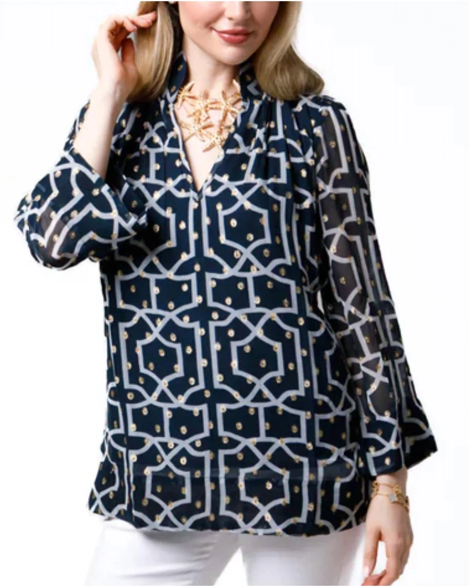 Charlie Top In Lattice Cove Navy - Image 2
