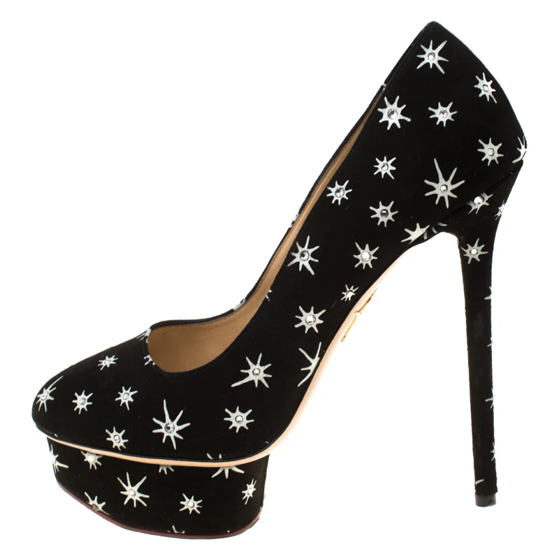 Charlotte Olympia Black Crystal Embellished Printed Suede Joise Platform Pumps - Image 2