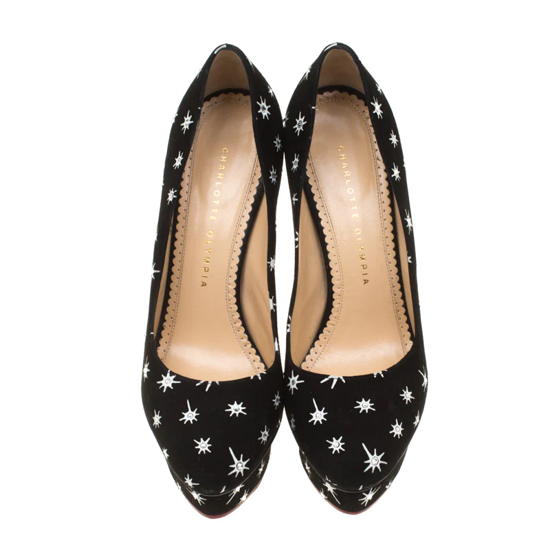 Charlotte Olympia Black Crystal Embellished Printed Suede Joise Platform Pumps - Image 3