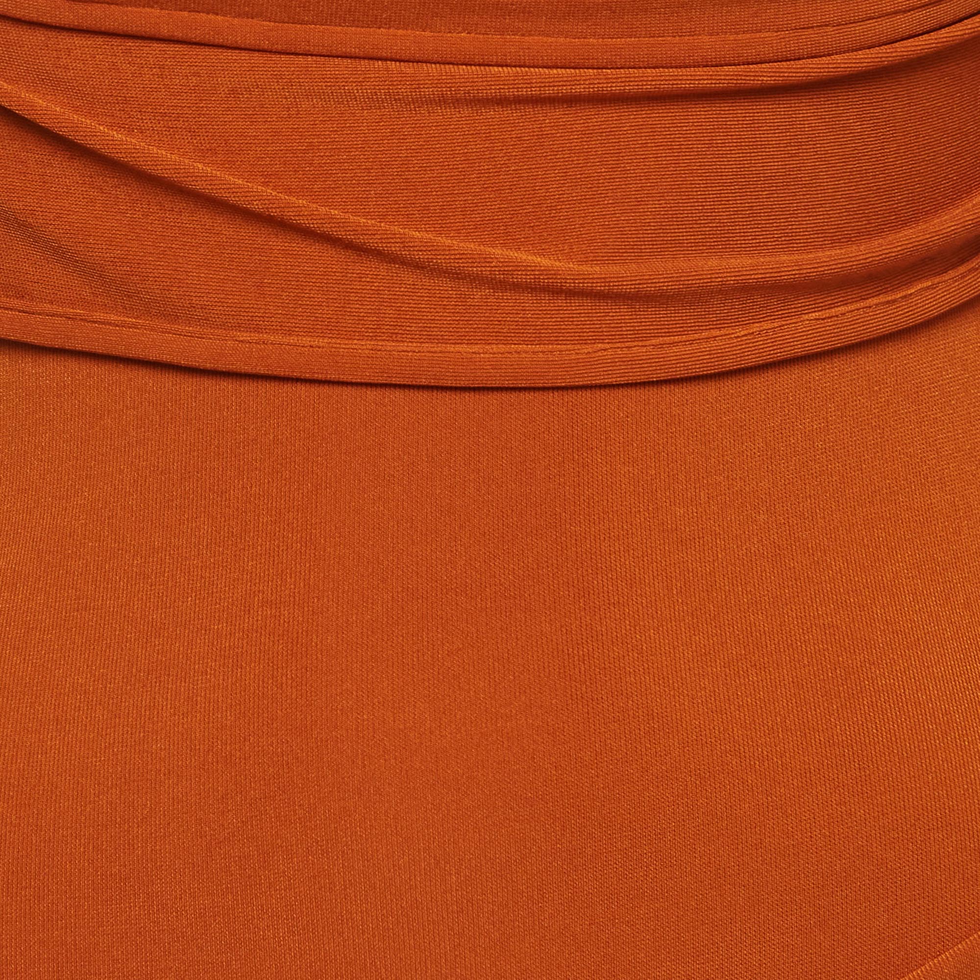 Chats By C.dam Orange Jersey Knit Pansy Asymmetric Maxi Dress - Image 4