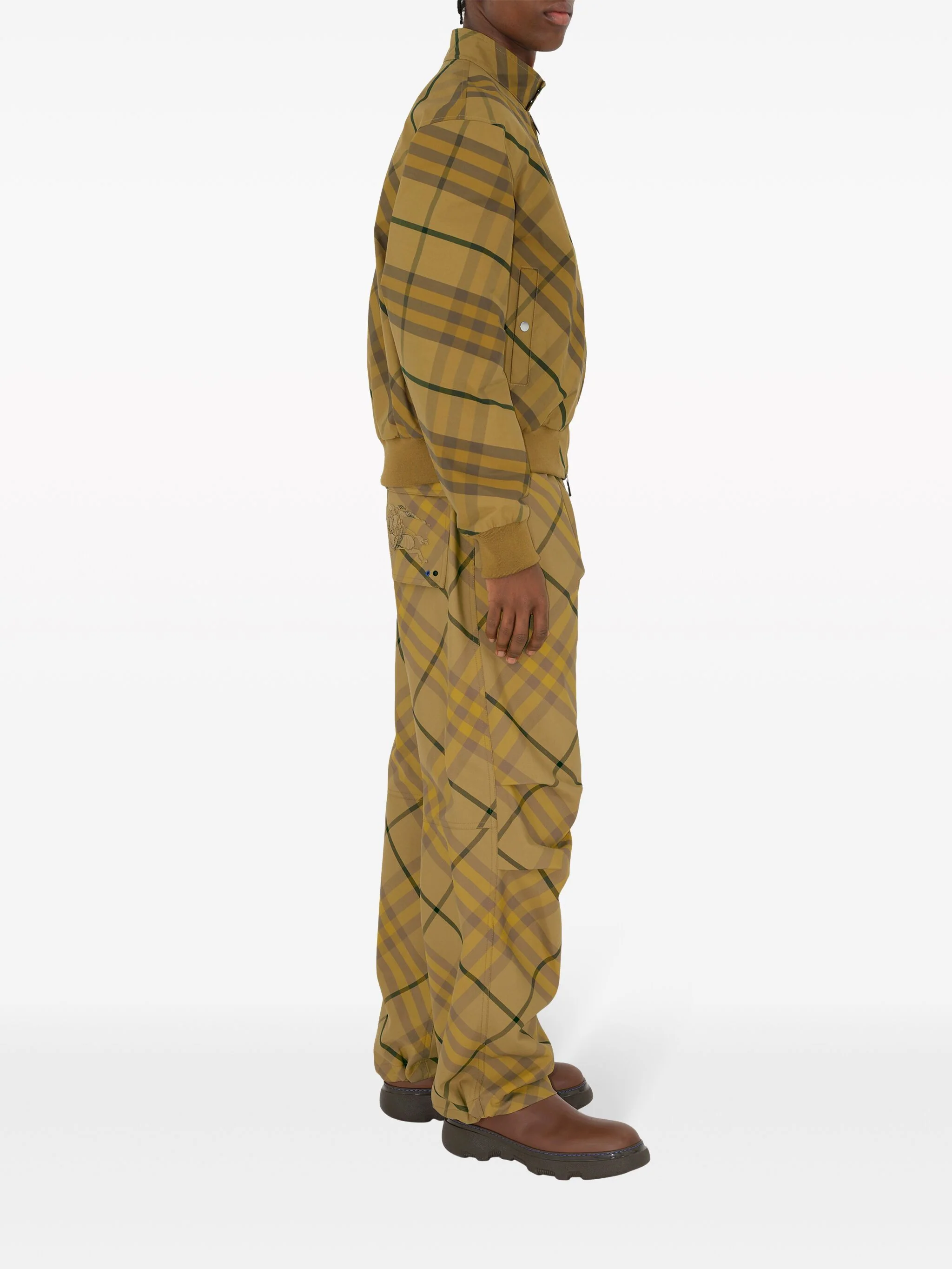 Check Brown Cotton Bomber Jacket - Image 3