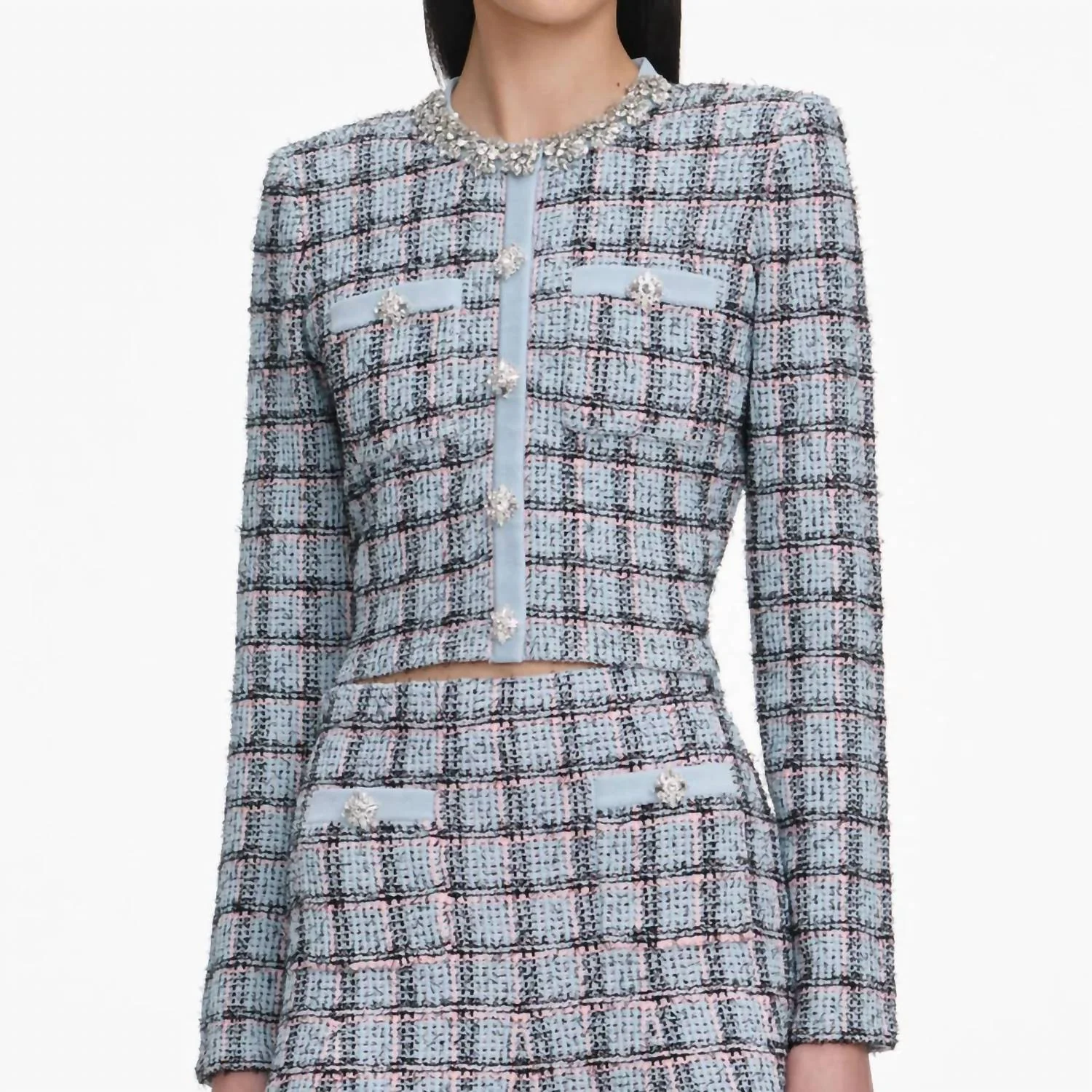 Check Knit Cardigan In Blue - Image 2