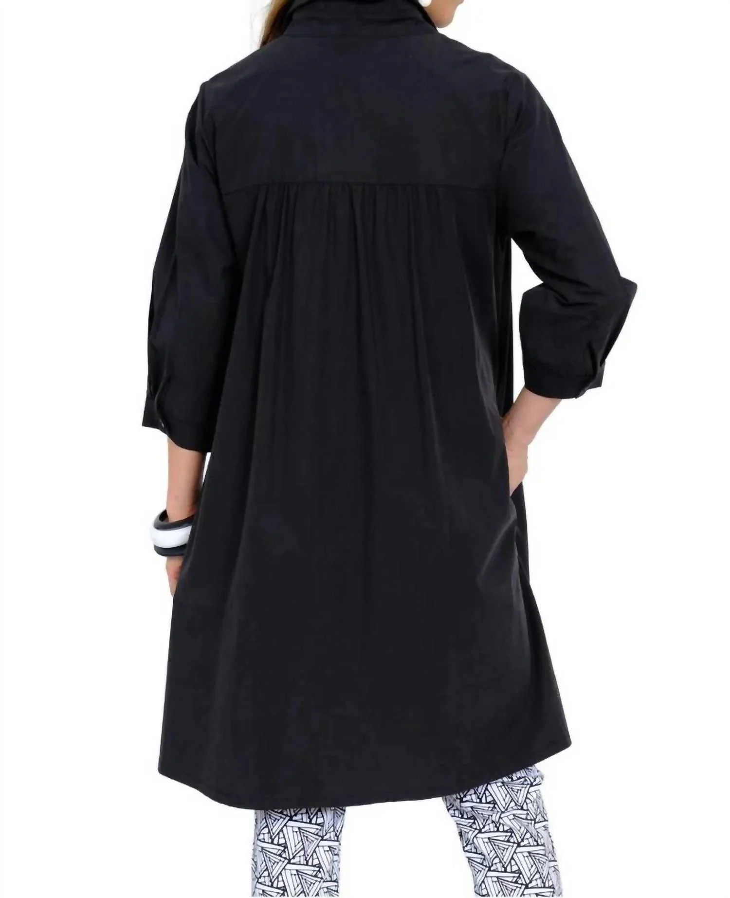 Cherry Solid Button Front Tunic Dress In Black - Image 3