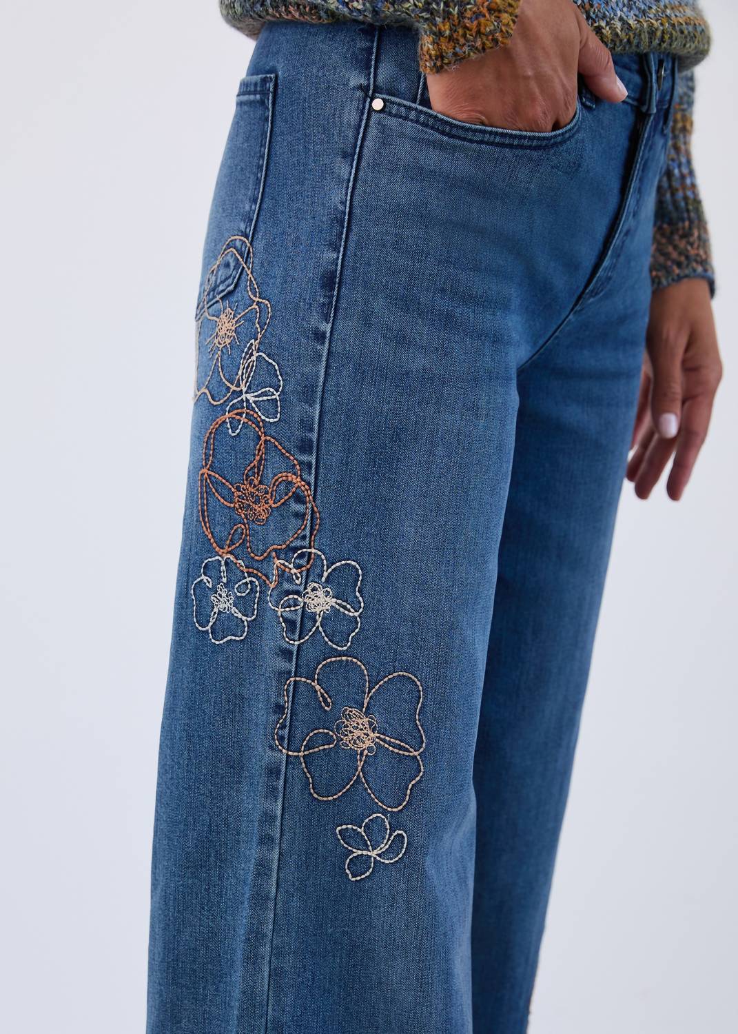 Christina Wide Leg Floral Embroidered Pant In Blue - Image 3