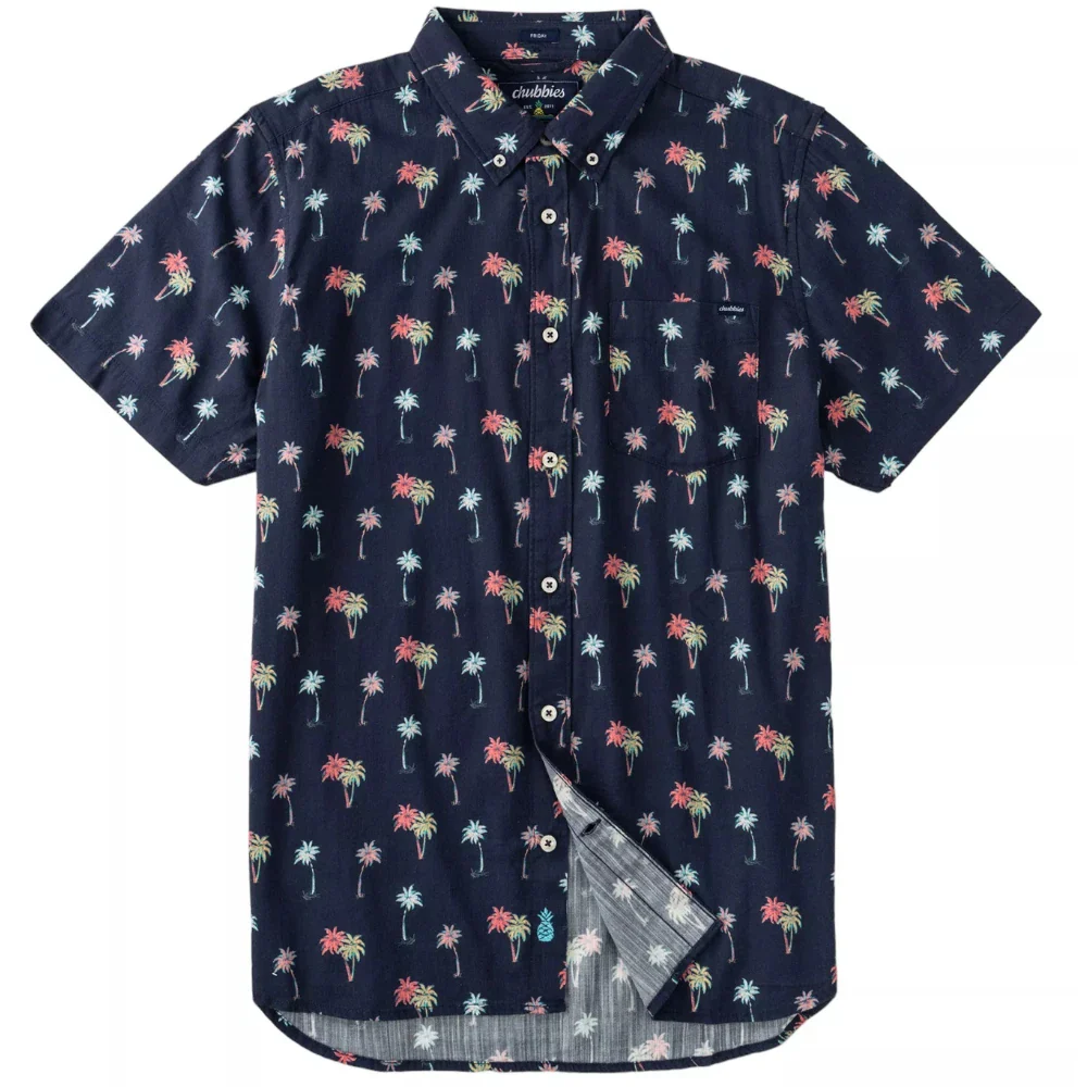 Chubbies Friday Shirt Men's Navy Tropical Stretch Button-Down DSGL1 9 - Image 4