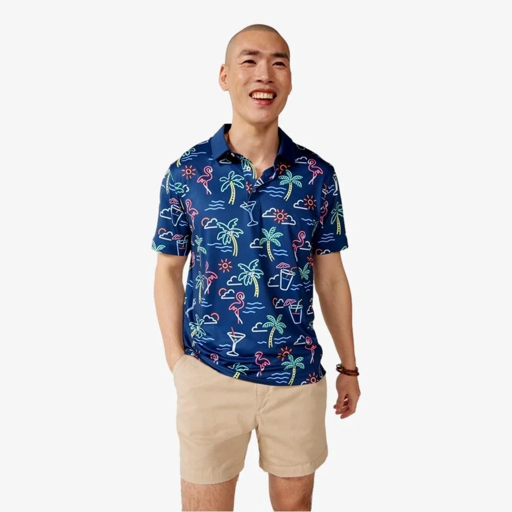 Chubbies The Neon Light Polo Shirt Men's Navy Printed Golf Performance DDR2998