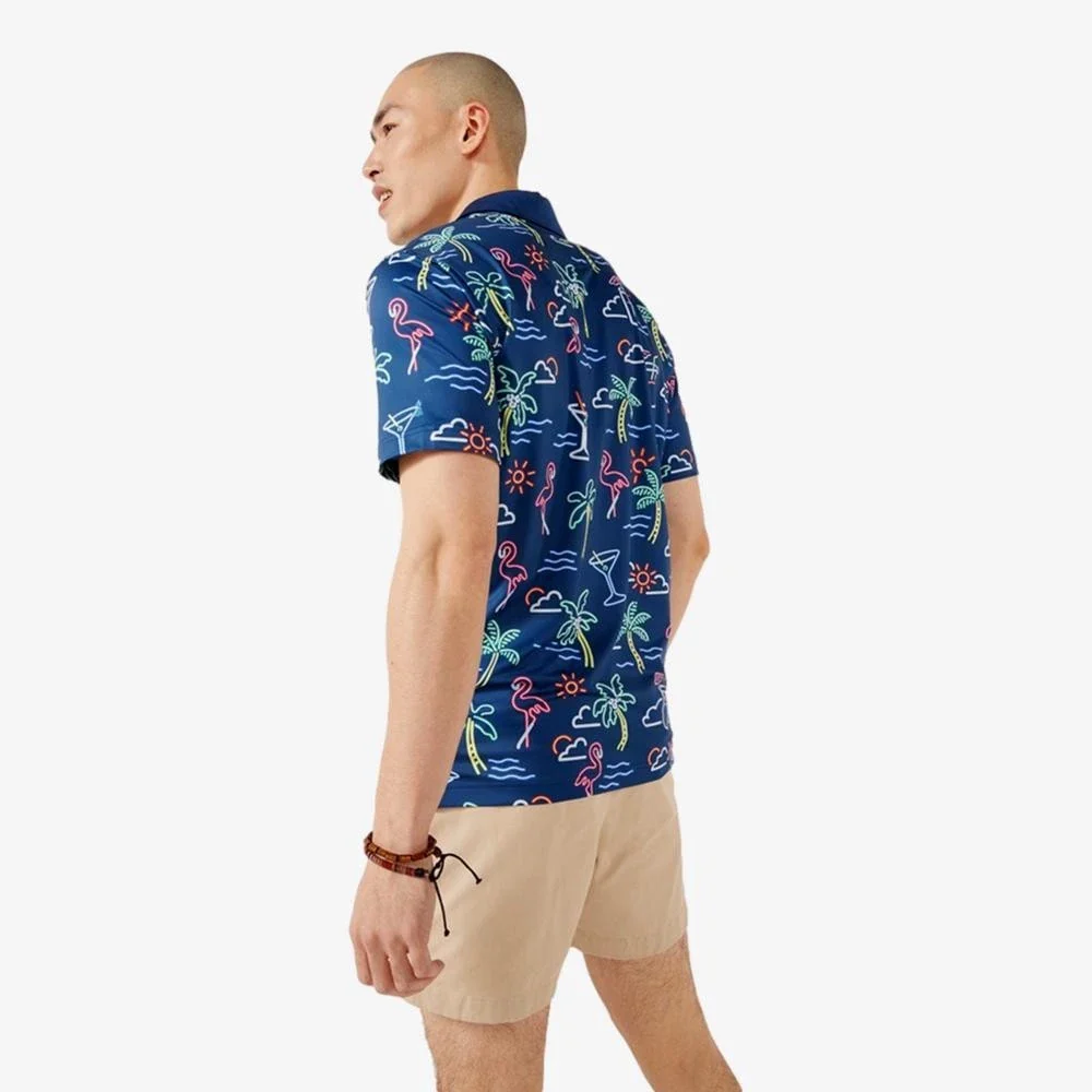 Chubbies The Neon Light Polo Shirt Men's Navy Printed Golf Performance DDR2998 - Image 2