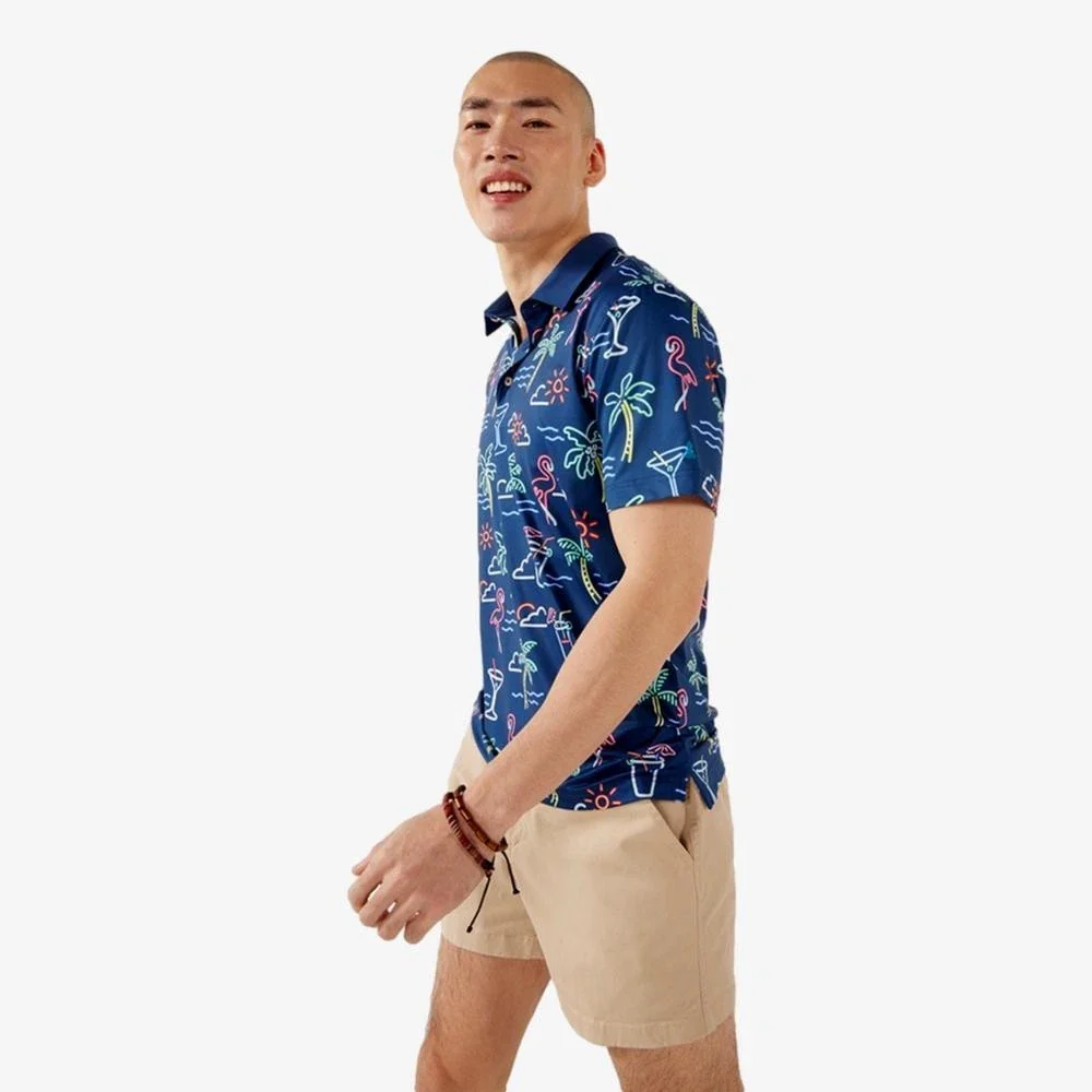 Chubbies The Neon Light Polo Shirt Men's Navy Printed Golf Performance DDR2998 - Image 3
