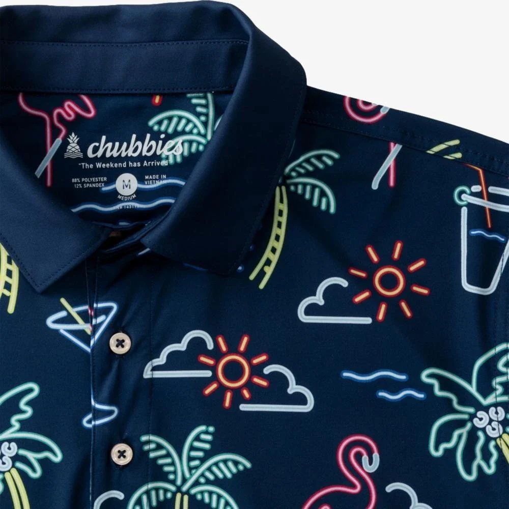Chubbies The Neon Light Polo Shirt Mens Navy Printed Golf Performance DDR3000 - Image 5