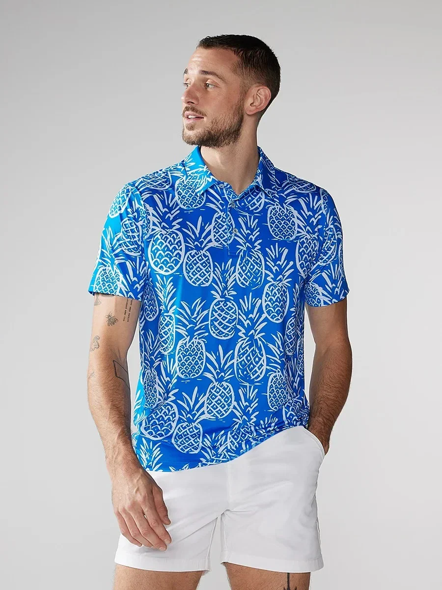 Chubbies The Thigh Napple Polo Shirt Men's Blue Pineapple Performance JDM2484