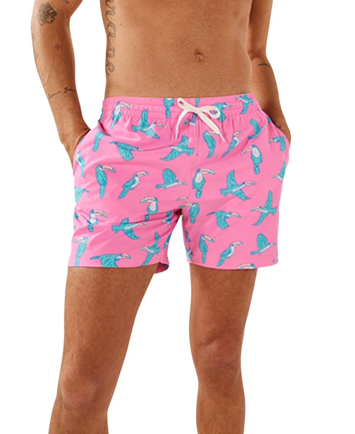 Chubbies the Toucan Do Its Swim Trunk Mens Pink Stretch Drawstring Waist DSGL638