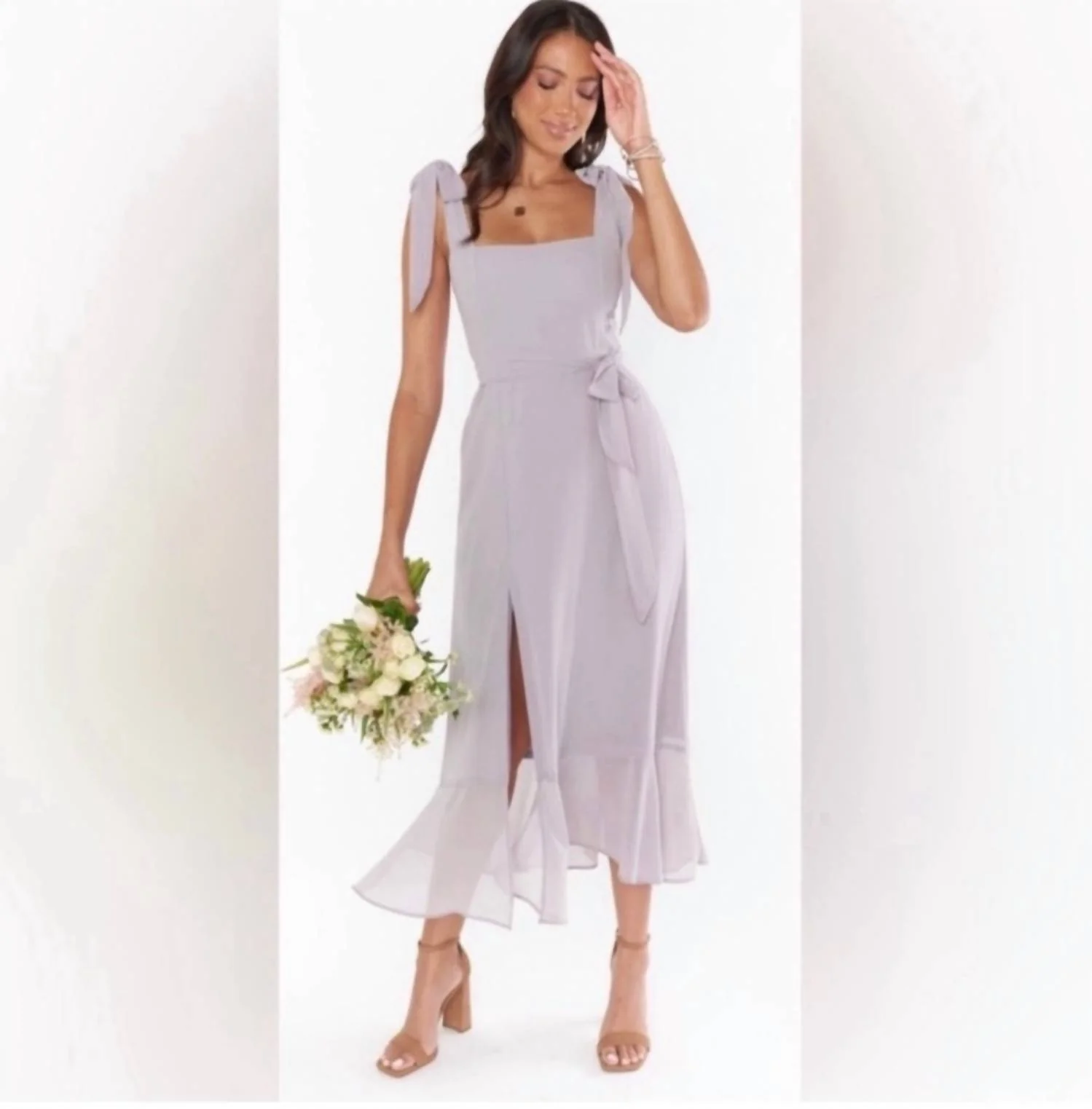 Claire Chiffon Midi Dress In Dove Gray