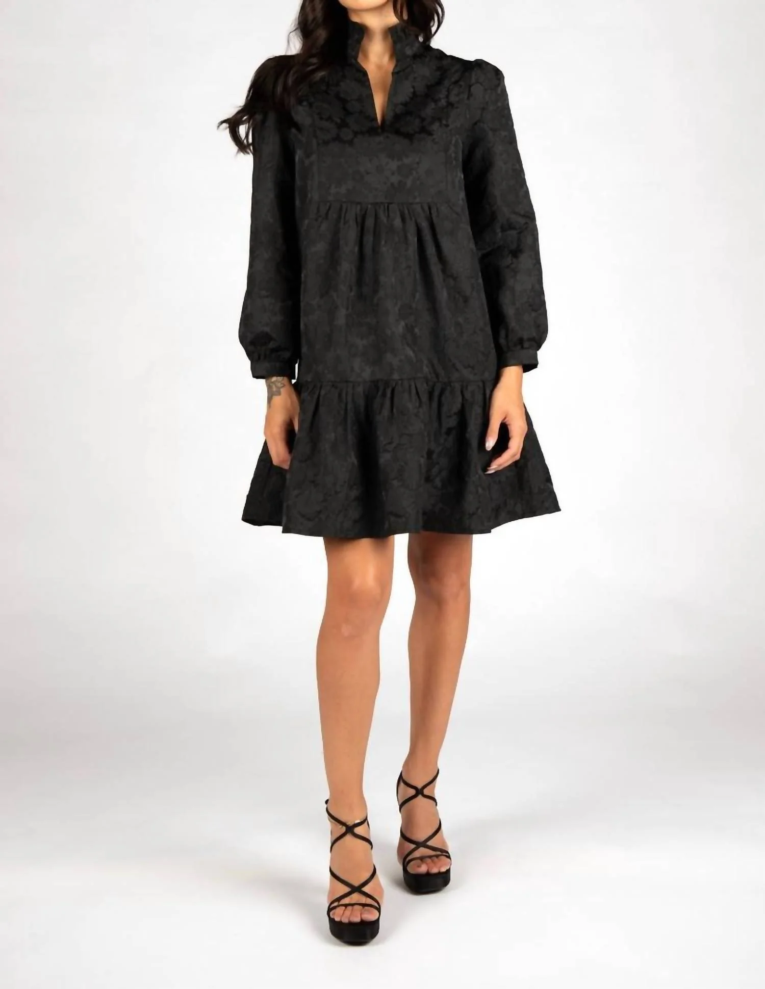 Claire Mini Dress In Black Brocade