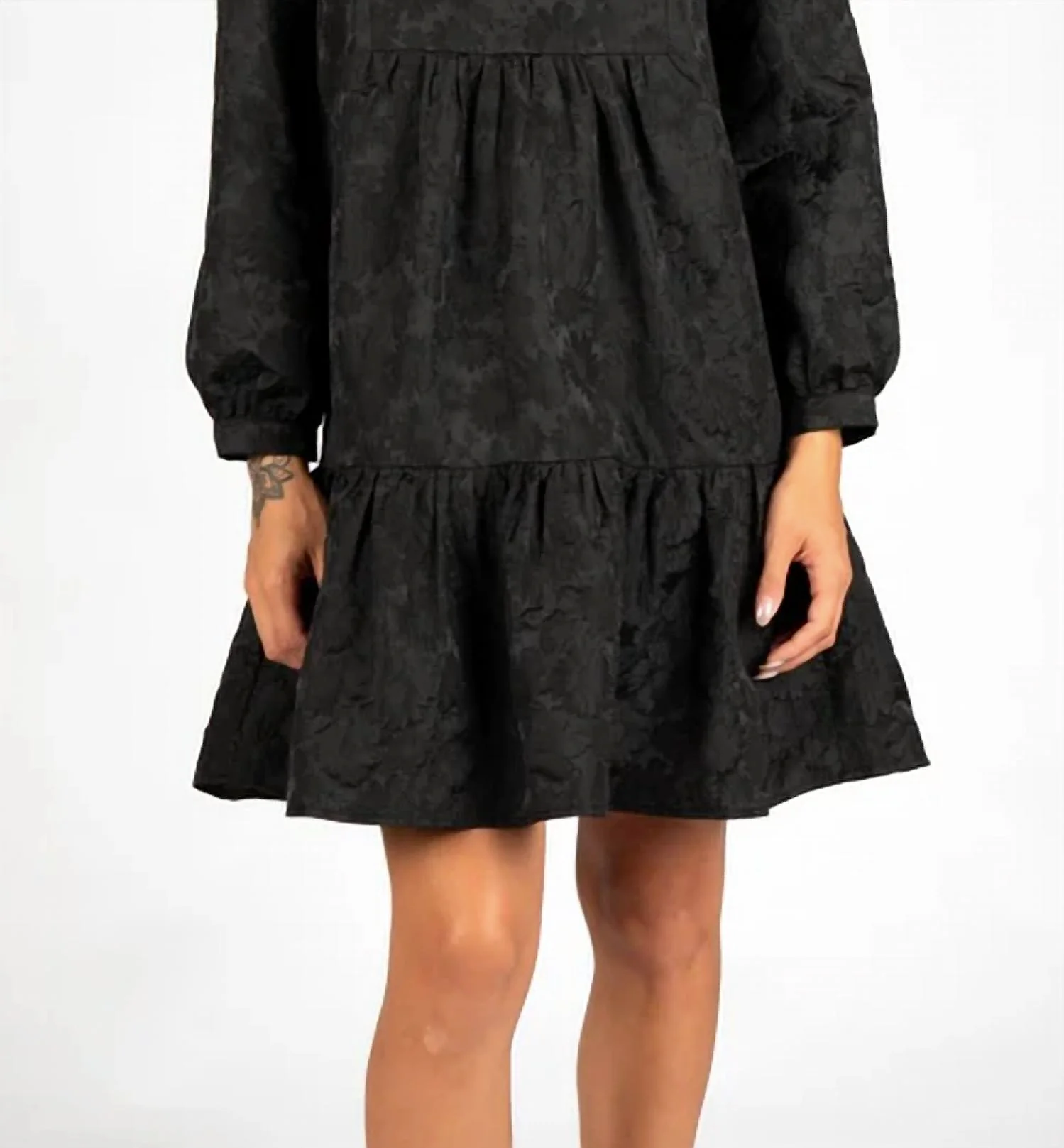 Claire Mini Dress In Black Brocade - Image 3