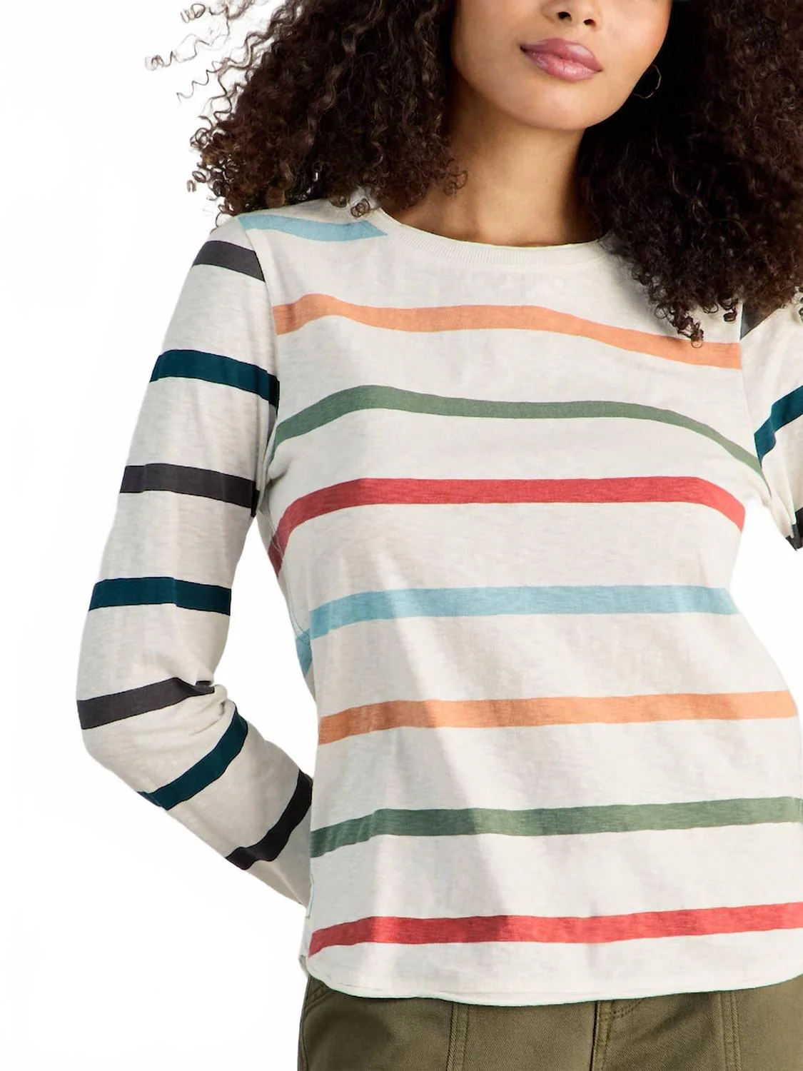 Clara Long Sleeve Stripe Tee In Ivory Multi