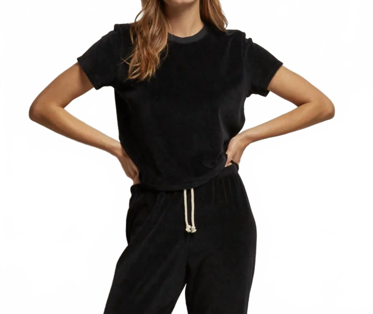 Clara Velour Baby Tee In Black