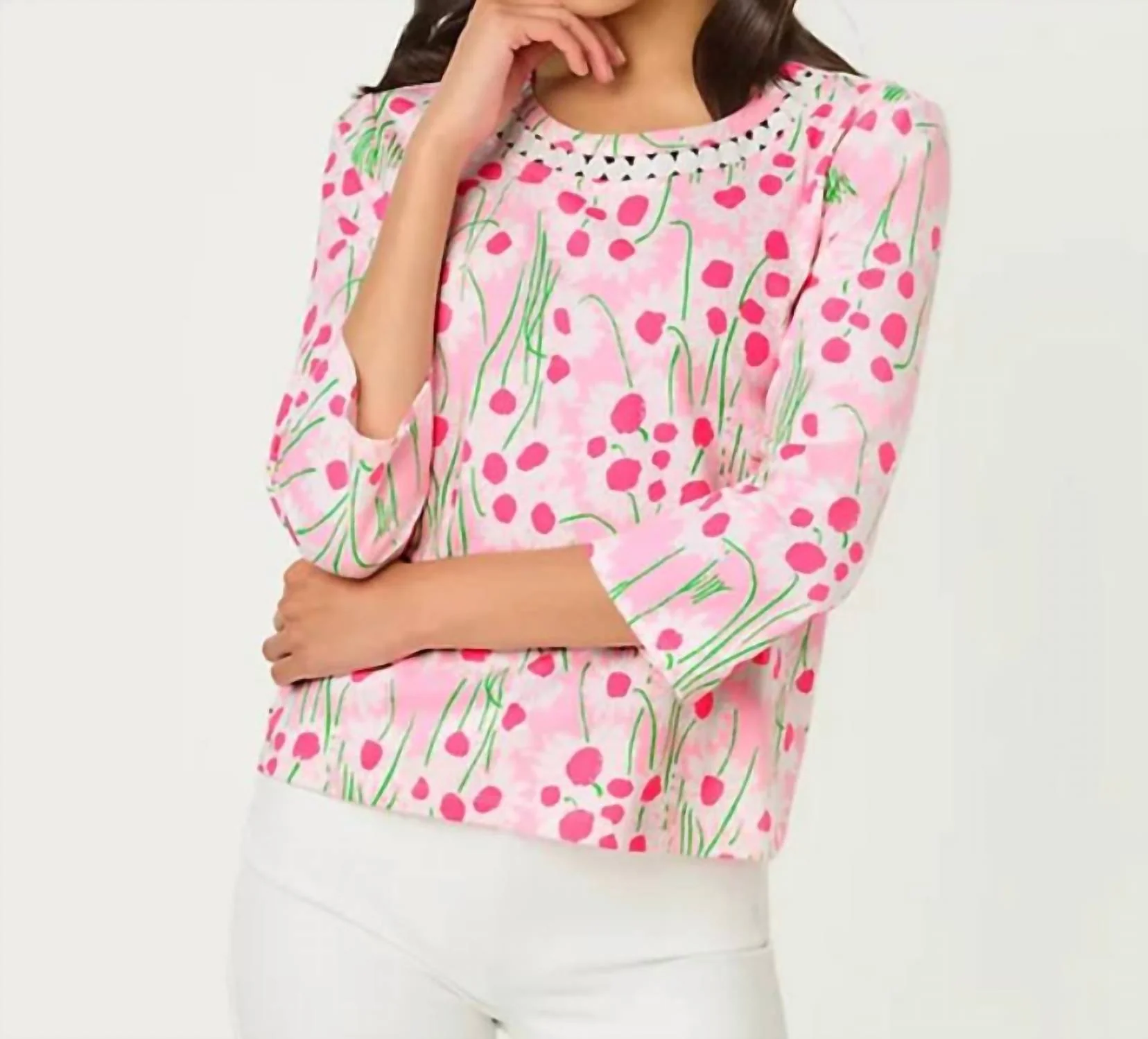 Claremont Quarter Sleeve Top In Conch Shell Pink