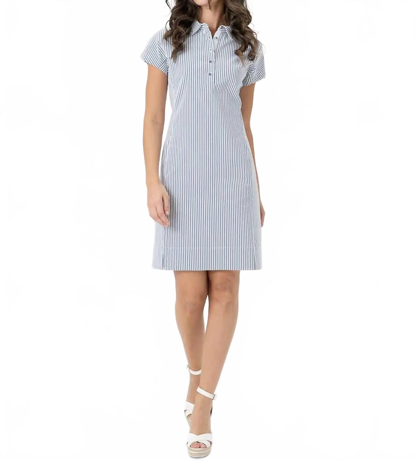 Classic Collar Striped Dress In Chambray - Image 3