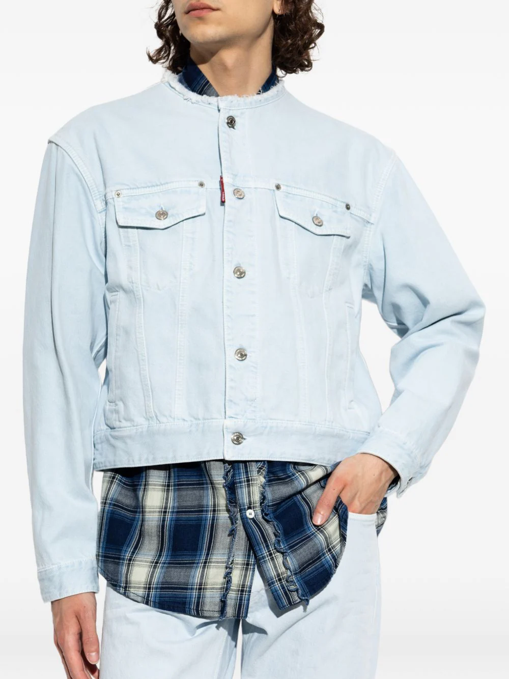 Classic Minimalist Zip Front Denim Jacket - Image 3