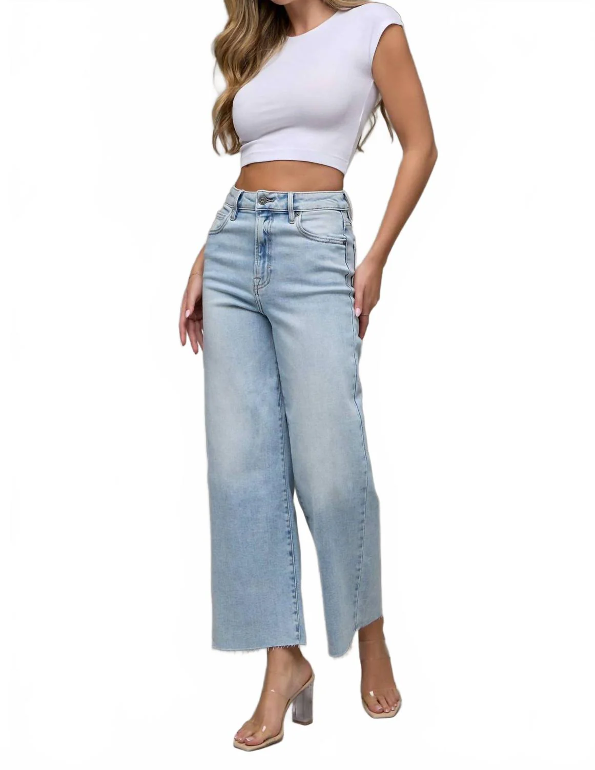 Clean Stretch Wide Leg Jeans In Light Wash - Image 2