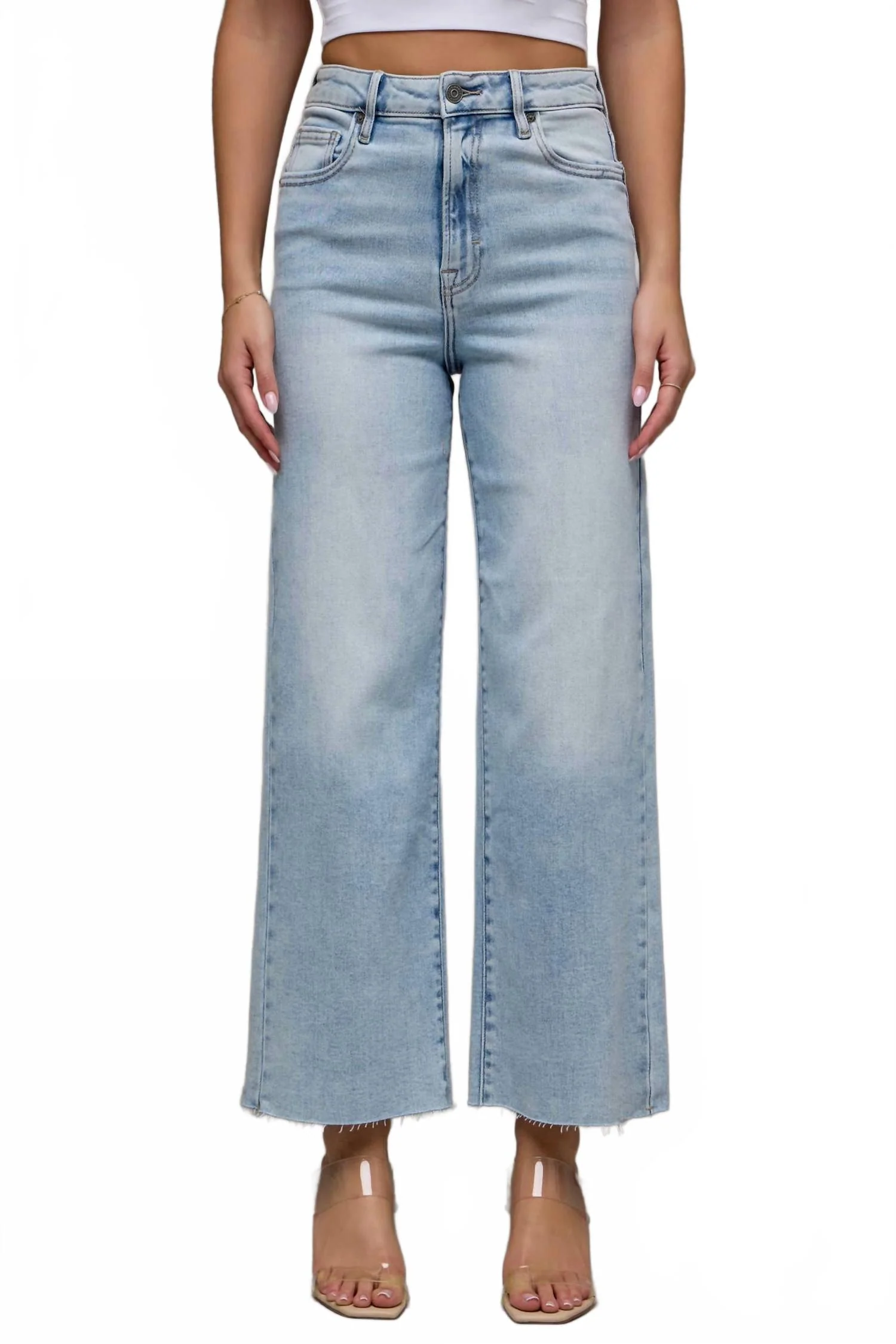 Clean Stretch Wide Leg Jeans In Light Wash - Image 3