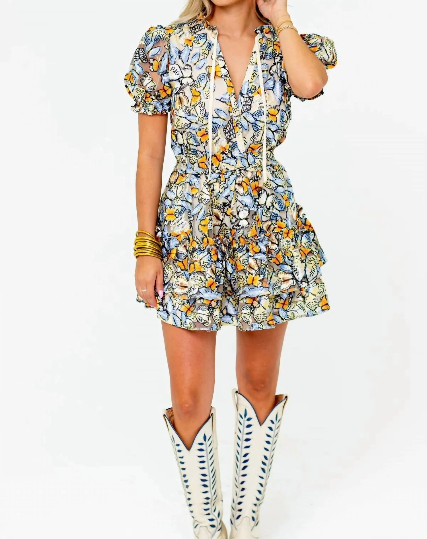Clementine Elastic Waist Mini Dress In Meadow