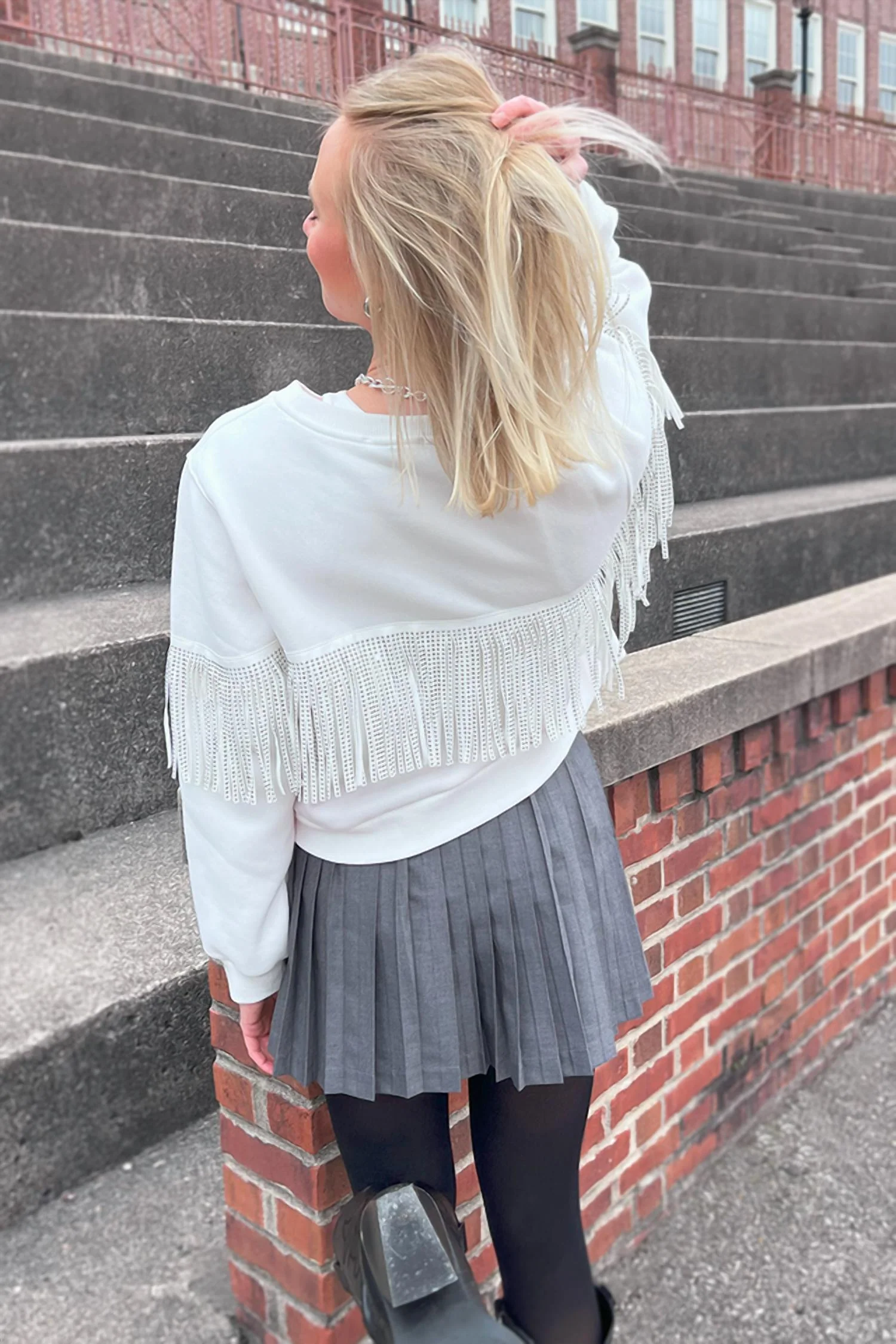 Clemson Cherry On Top Fringe Sweatshirt Top In White - Image 2
