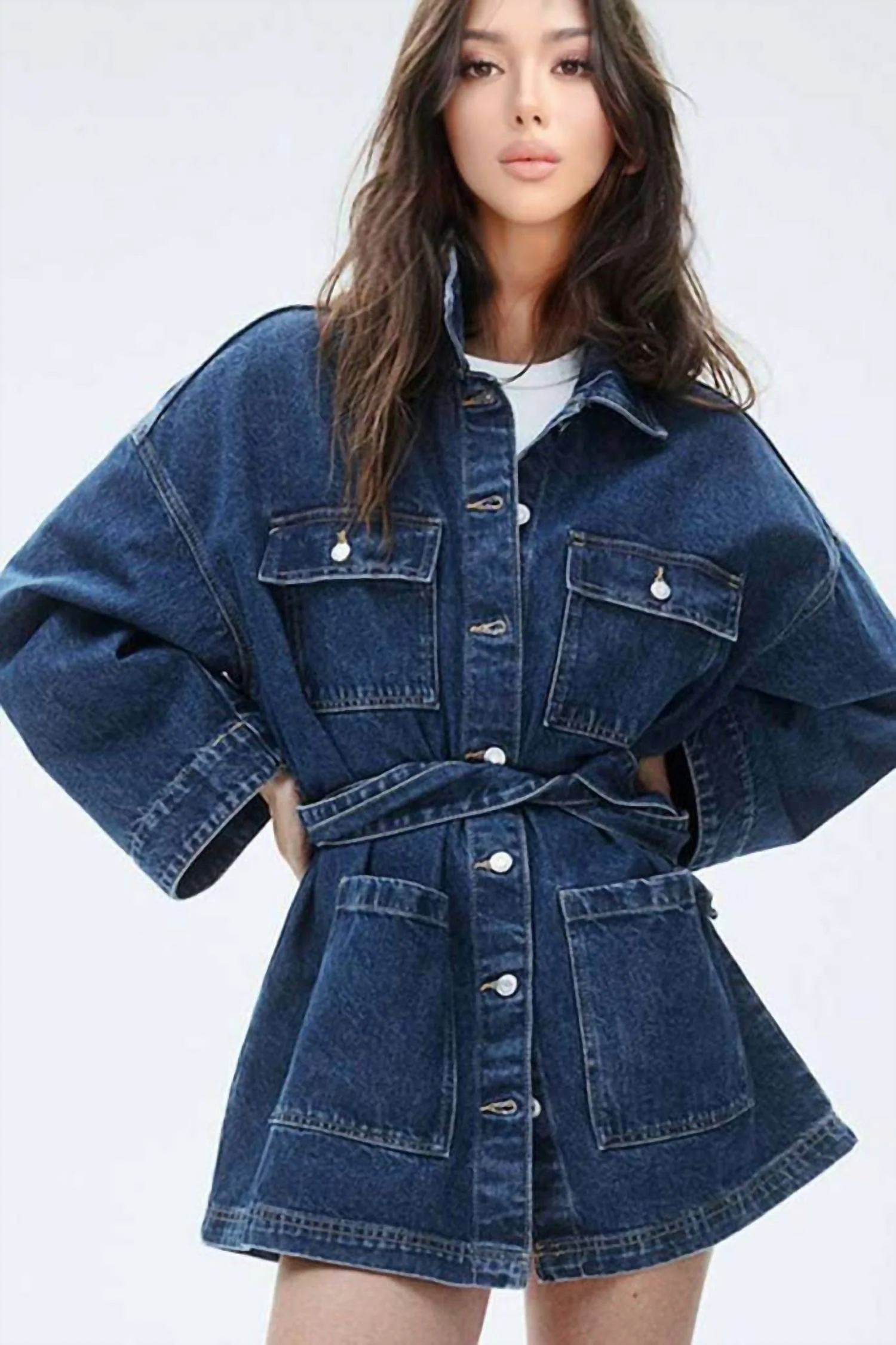 Cleo Button Down Jacket In Dark Denim