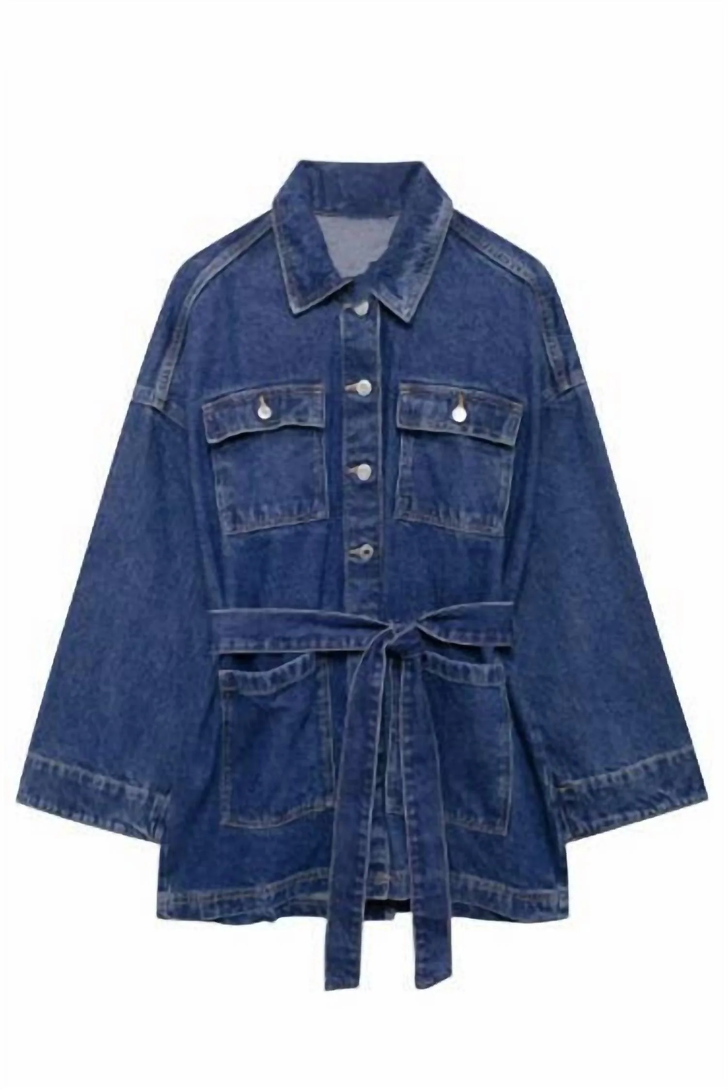 Cleo Button Down Jacket In Dark Denim - Image 2
