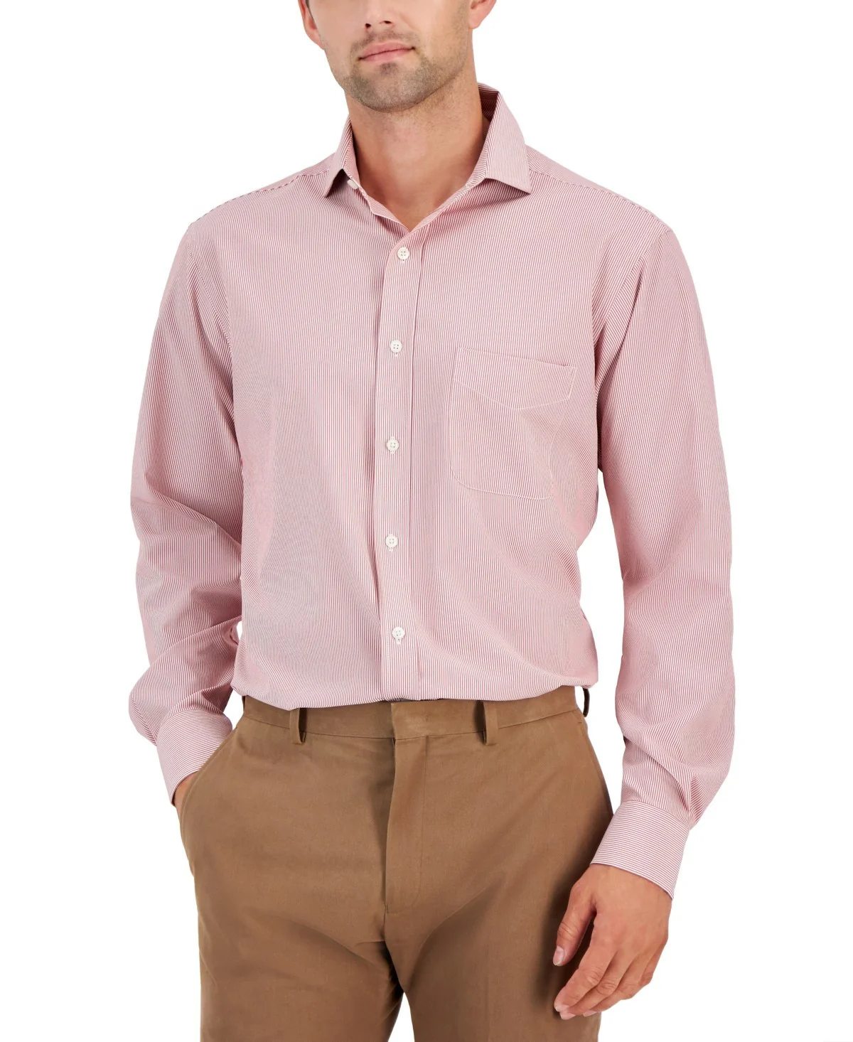 Club Room Dress Shirt Men's Pink Stripe Button Front Collared Formal UPS480